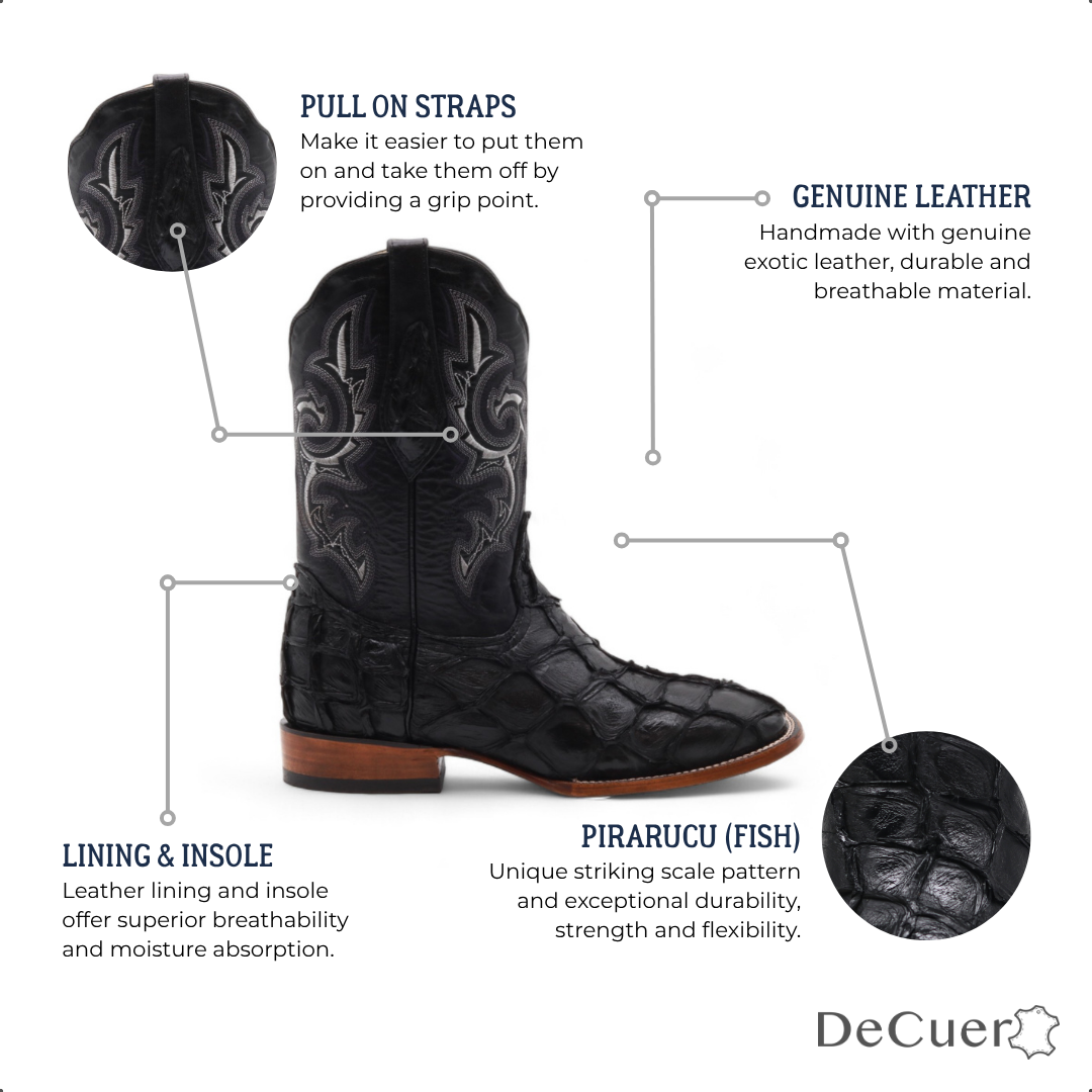 Orson Men's Black Pirarucu Exotic Leather Boots