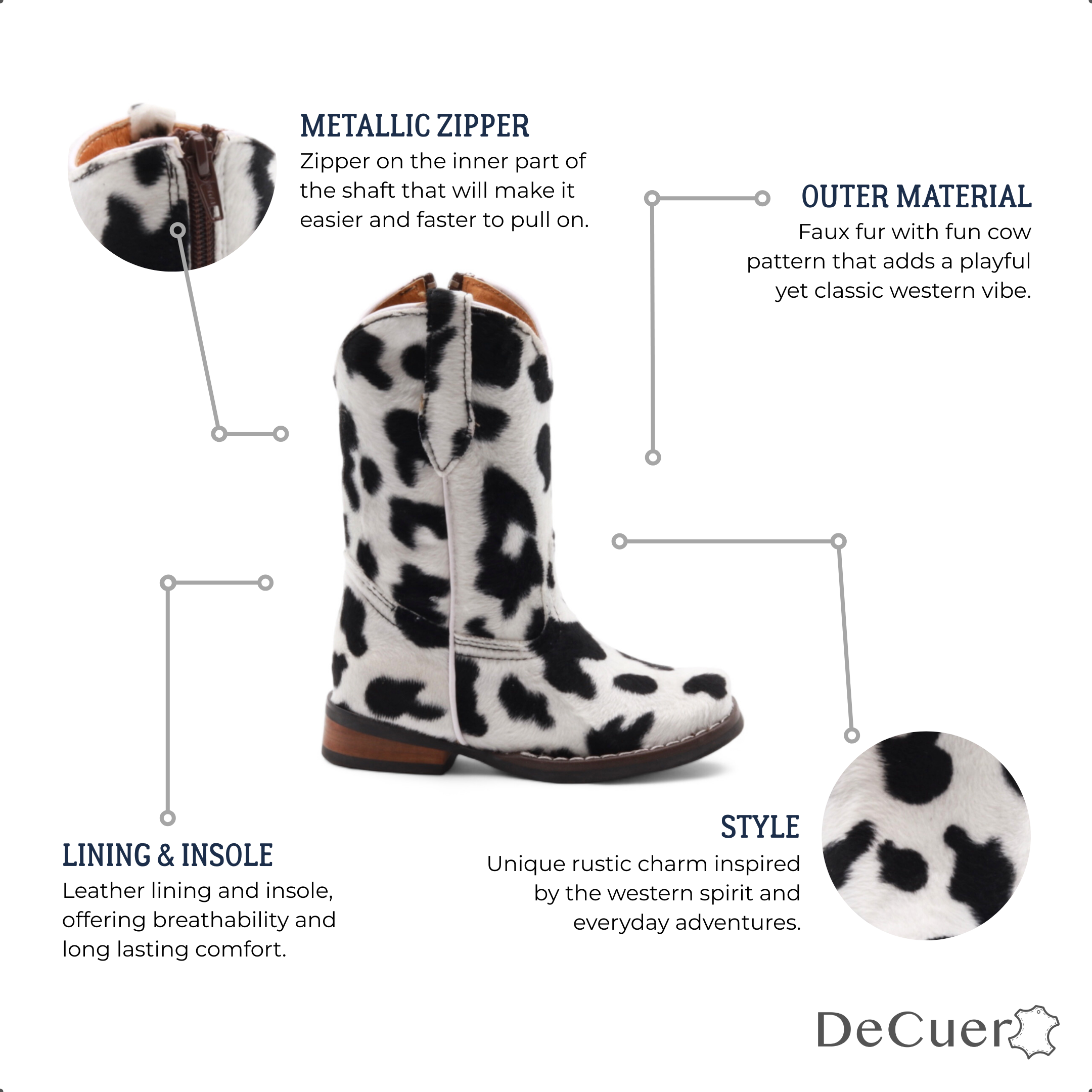 Beau Kids Cow Print Leather Boots