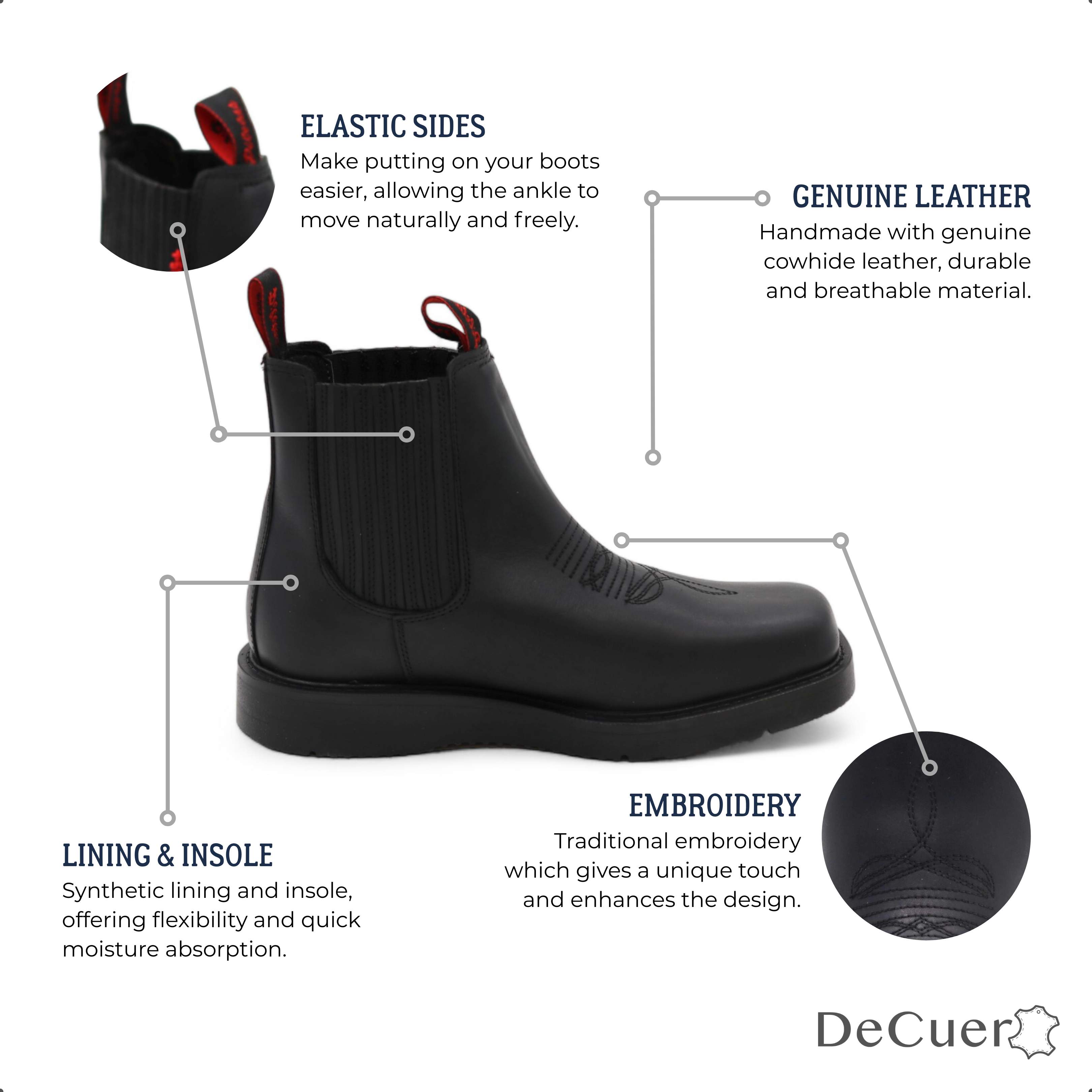 Cuatrero Men's Black Leather Short Boots