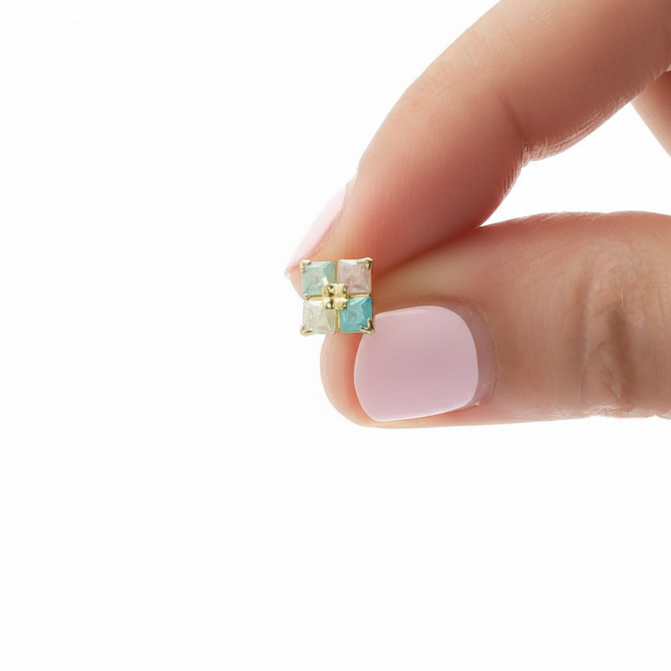 Yellow Gold 14K Stud Earrings with Square Stone Cabochons