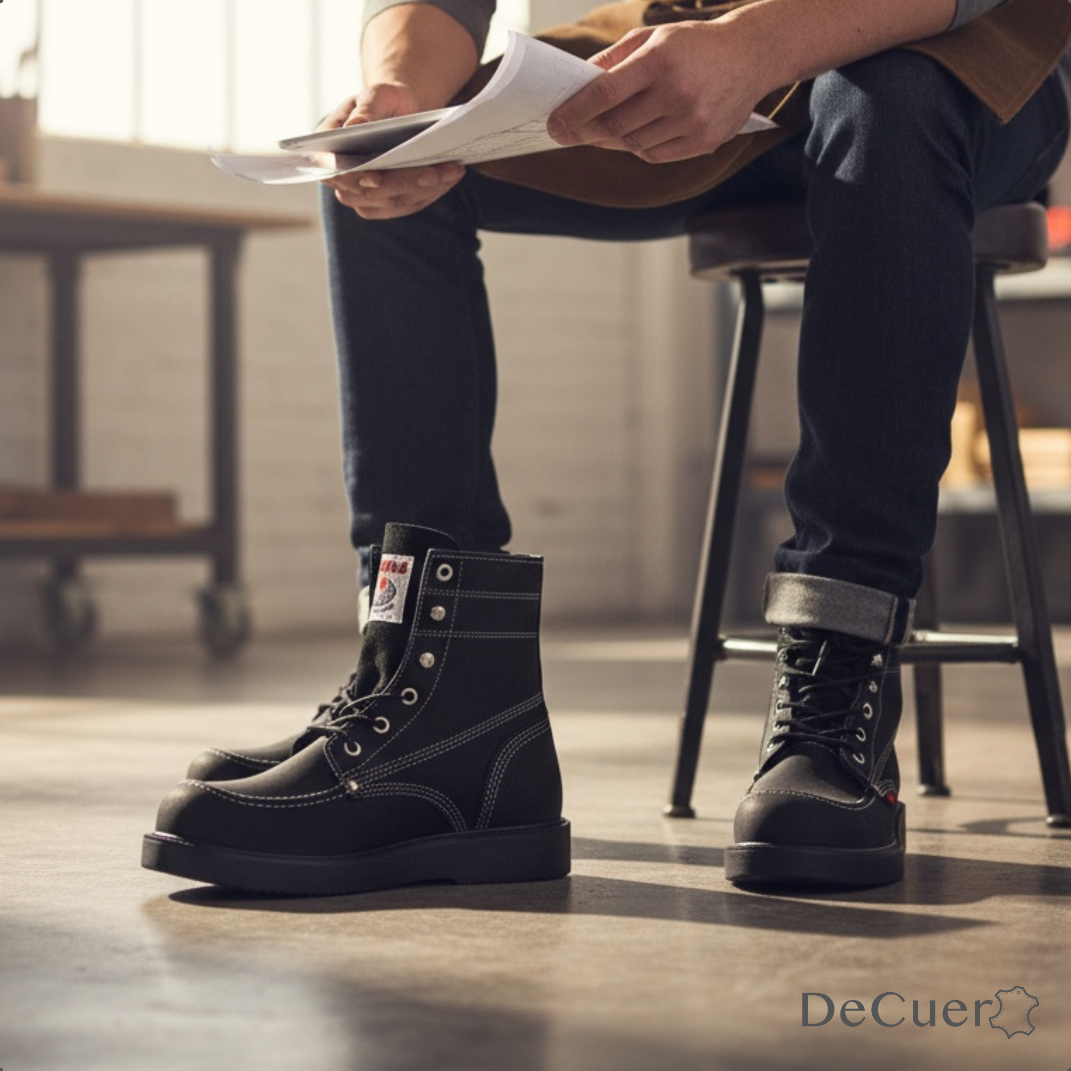 Trooper Men's Black Leather Steel Toe Boots