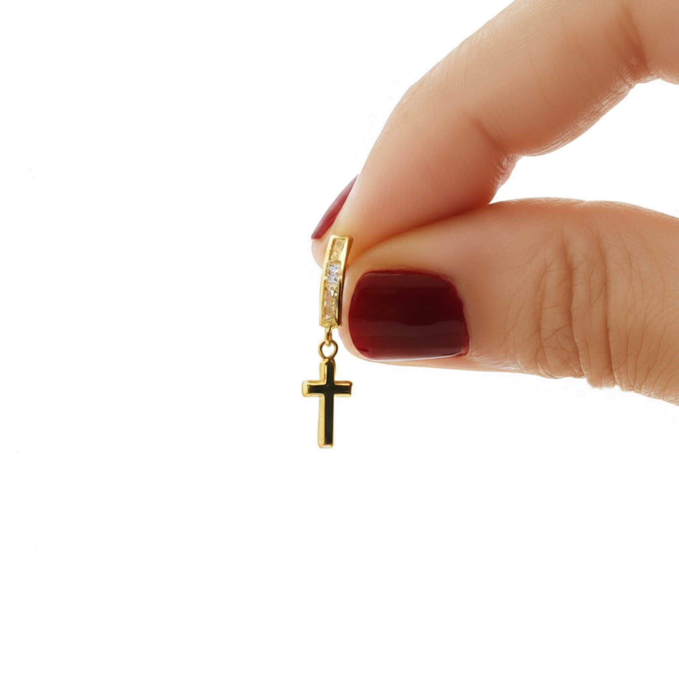 Yellow Gold 10K Dangle Earrings with Cz Accents and Cross Pendant