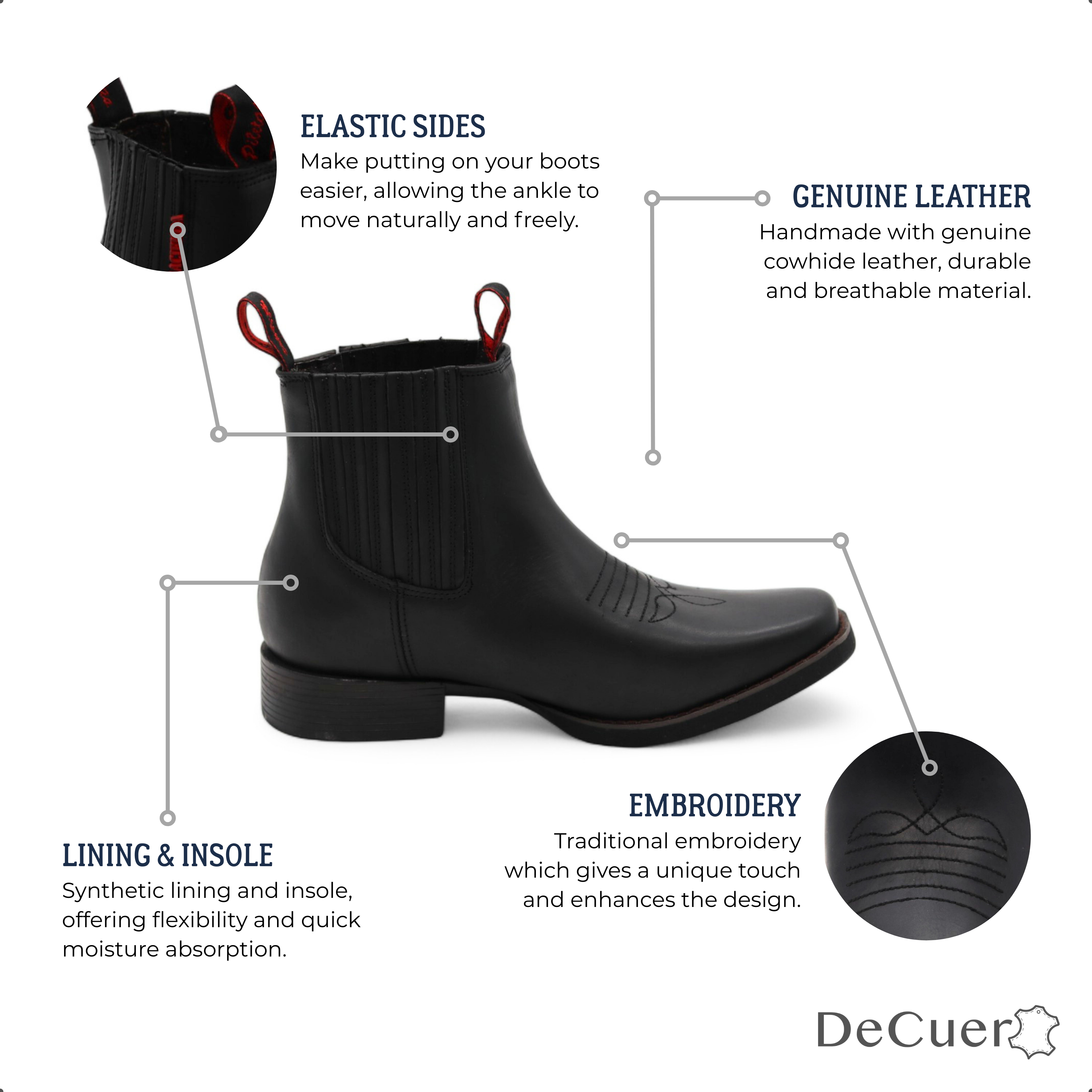 Hacienda Men's Black Leather Short Boots