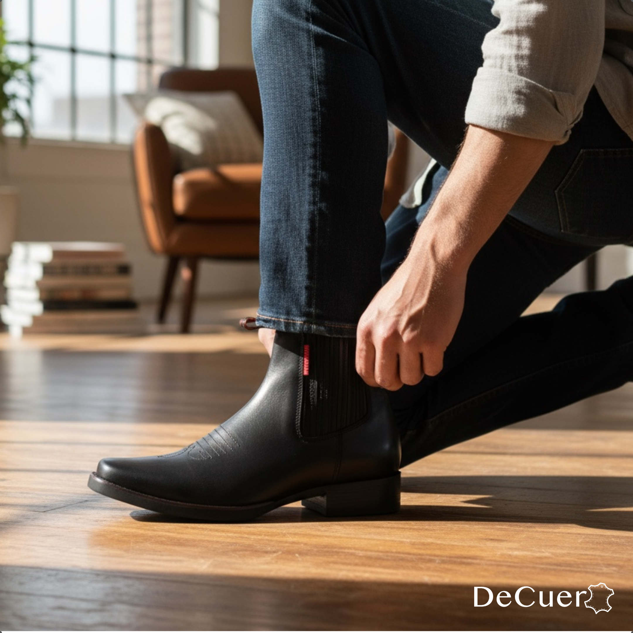 Hacienda Men's Black Leather Short Boots