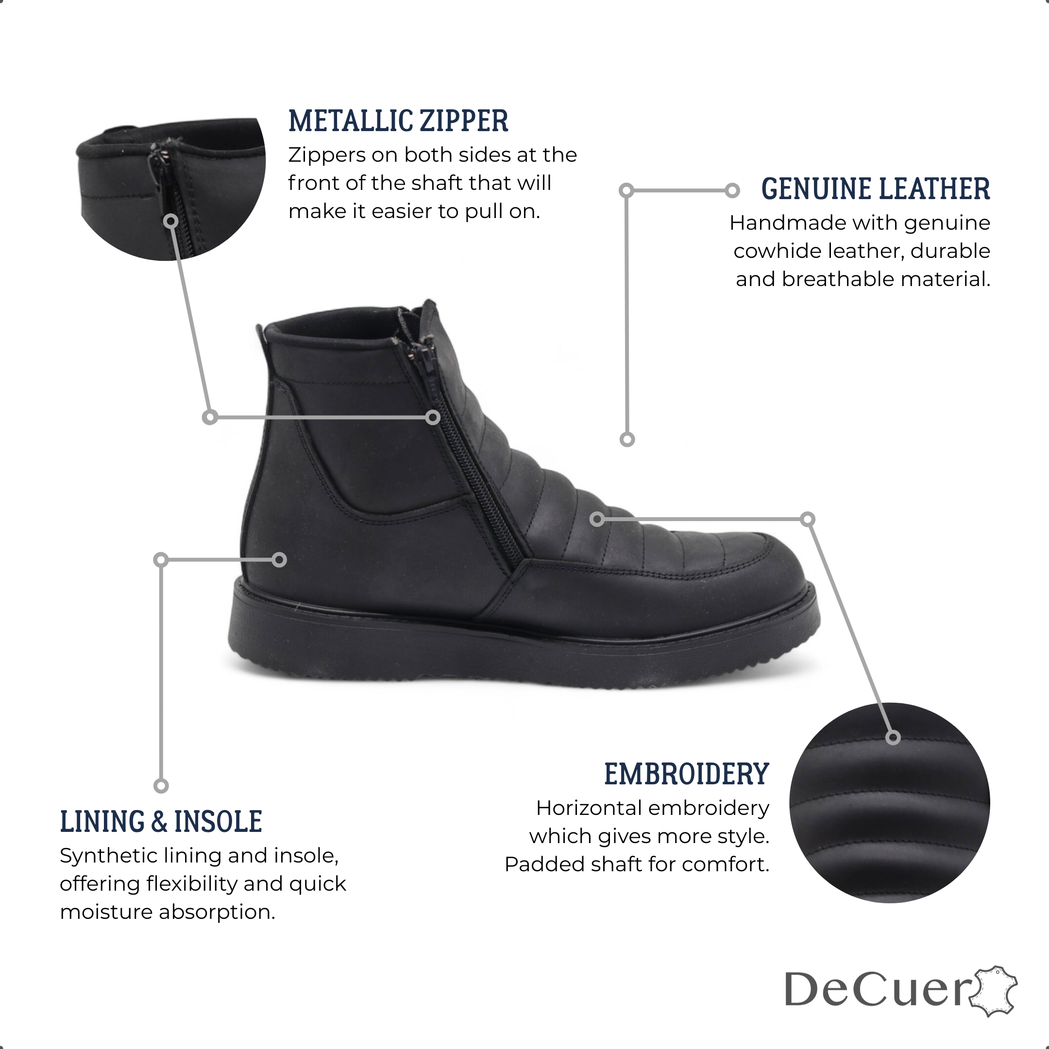 Nube Men's Black Leather Short Boots