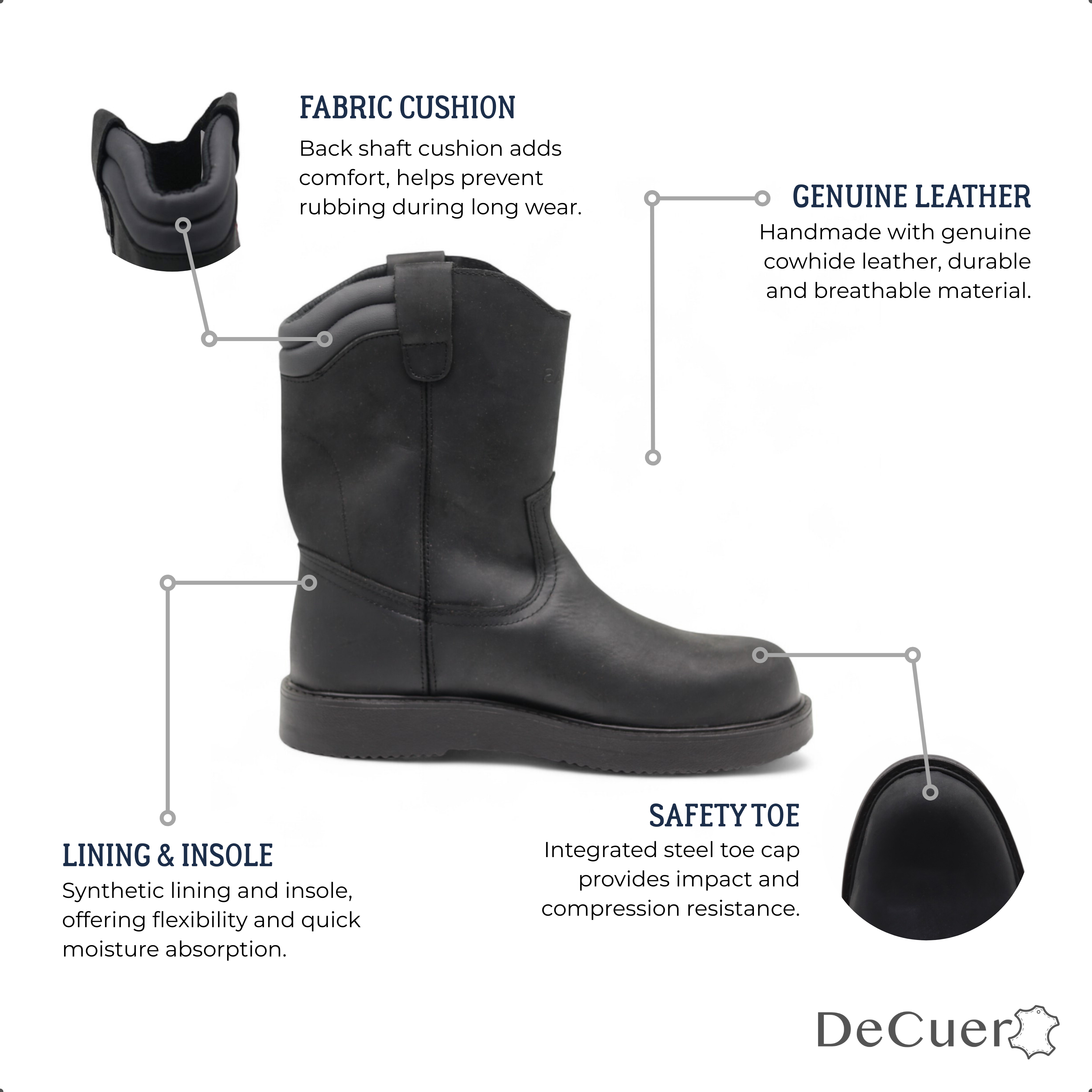 Rooper Men's Black Leather Steel Toe Boots