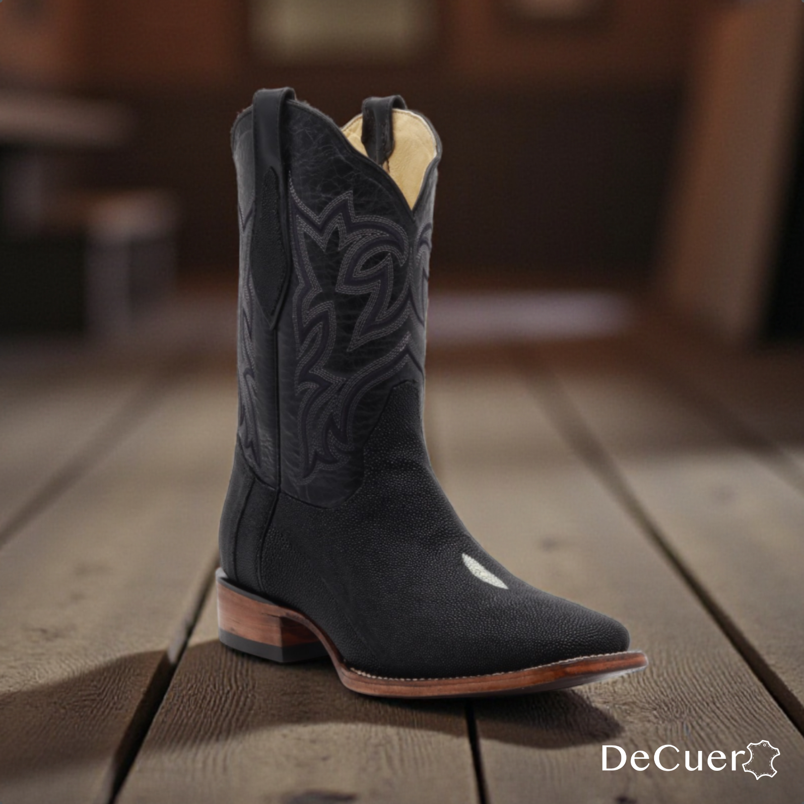 Naveen Men's Black Stingray Exotic Leather Boots