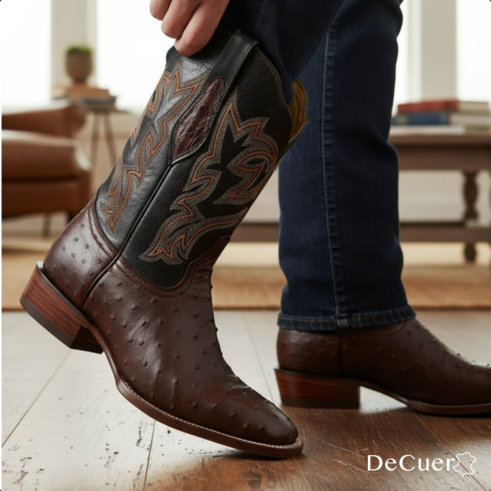 Tafari Men's Brown Ostrich Exotic Leather Boots