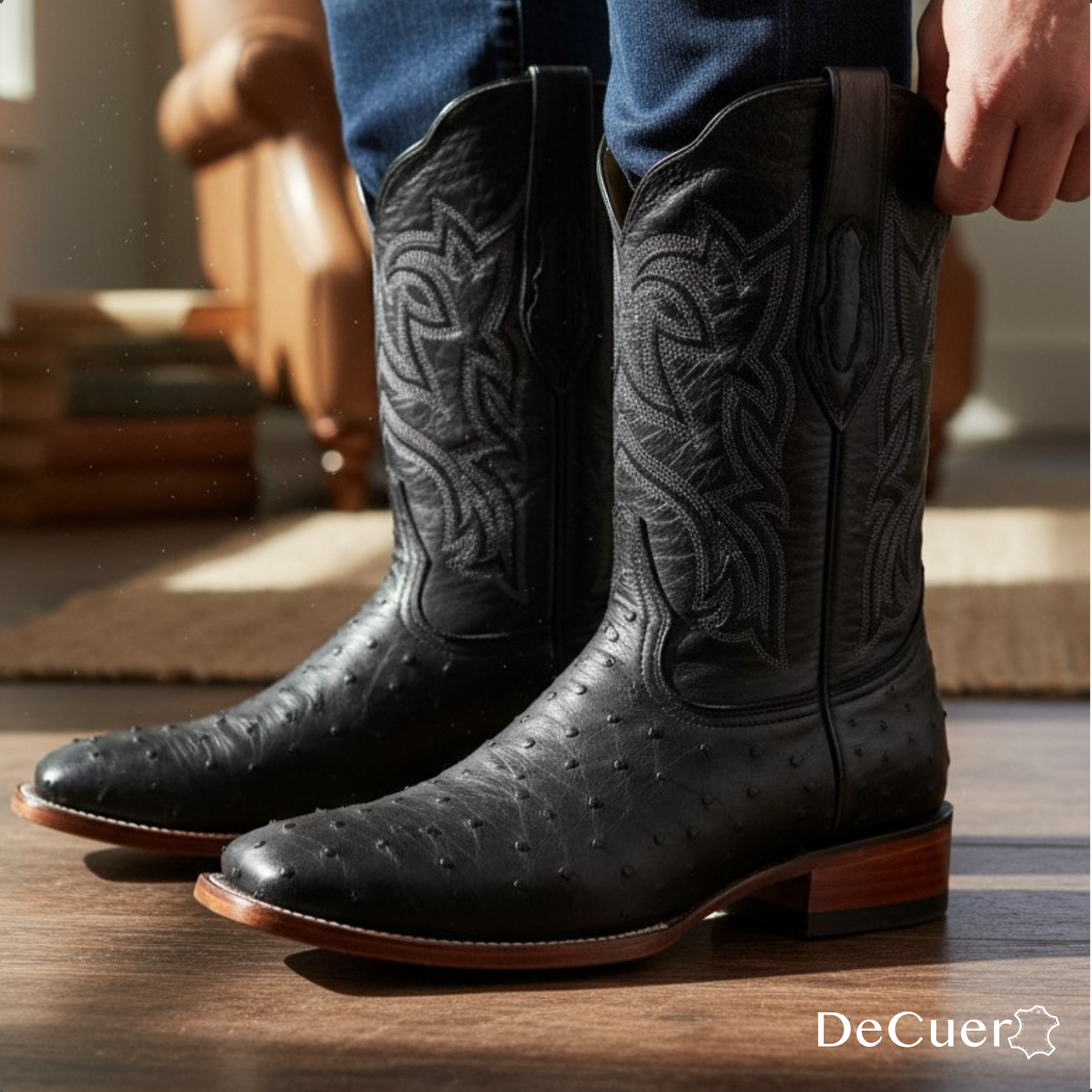 Tafari Men's Black Ostrich Exotic Leather Boots