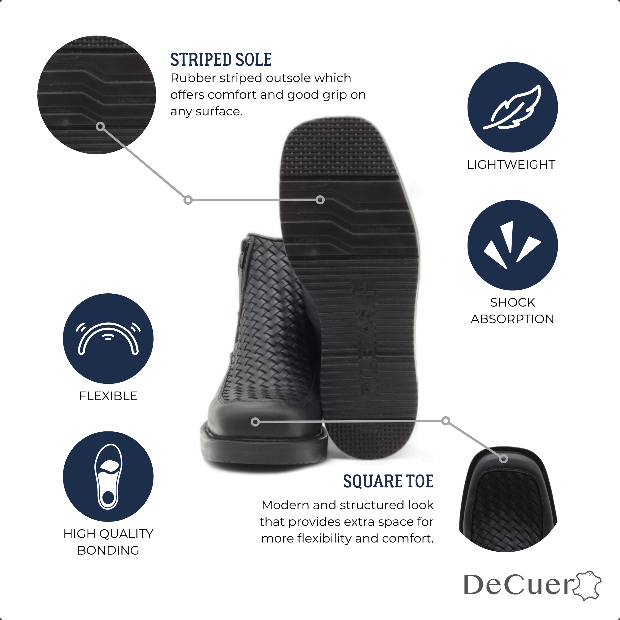 Tejido Men's Black Leather Short Boots