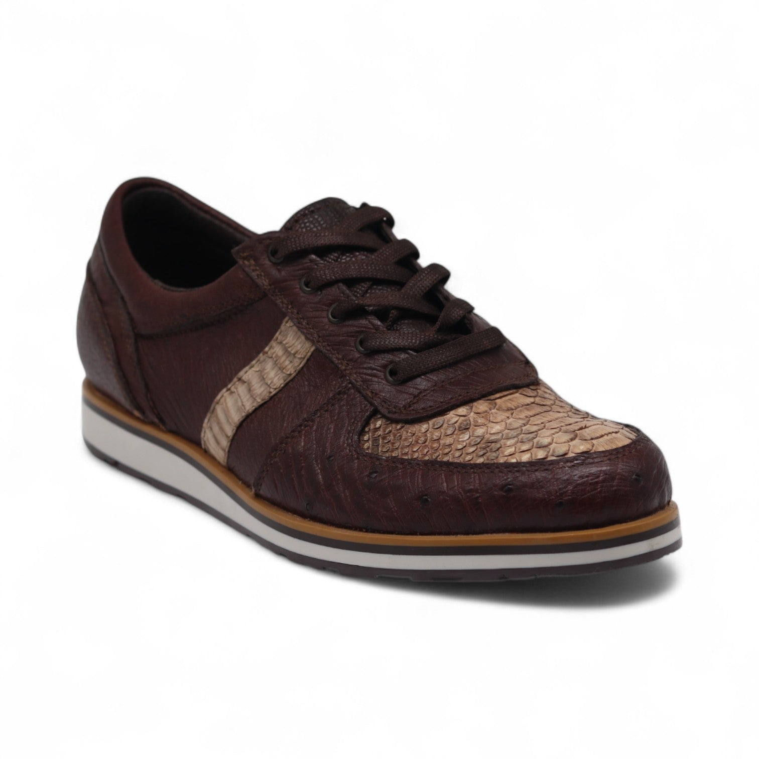Asher Men's Brown Ostrich & Python Exotic Leather Sneakers
