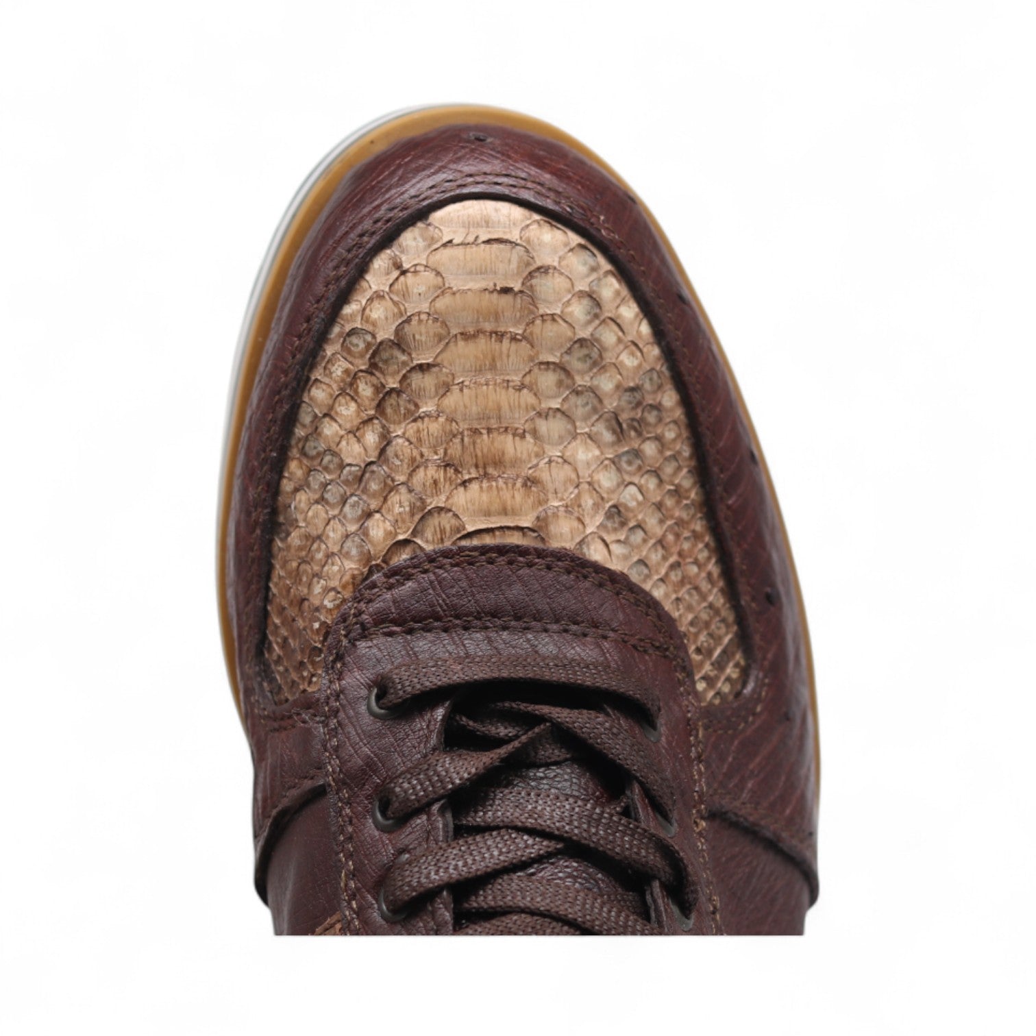 Asher Men's Brown Ostrich & Python Exotic Leather Sneakers
