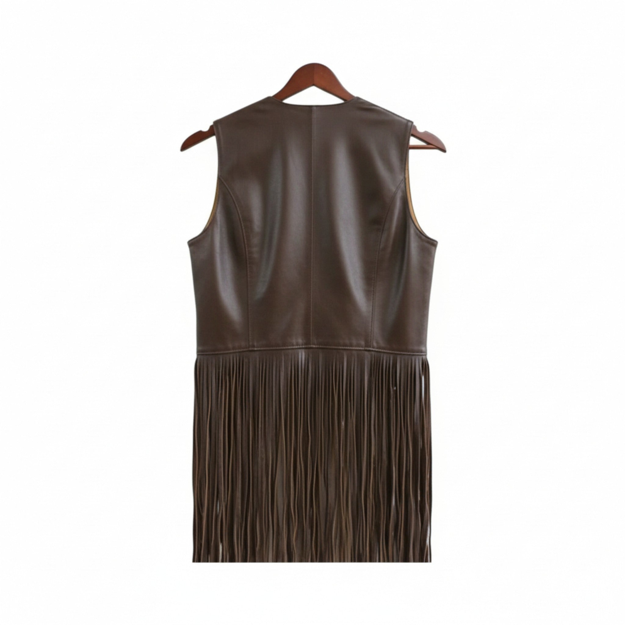 Chiara Women's Brown Leather Vest with Fringes