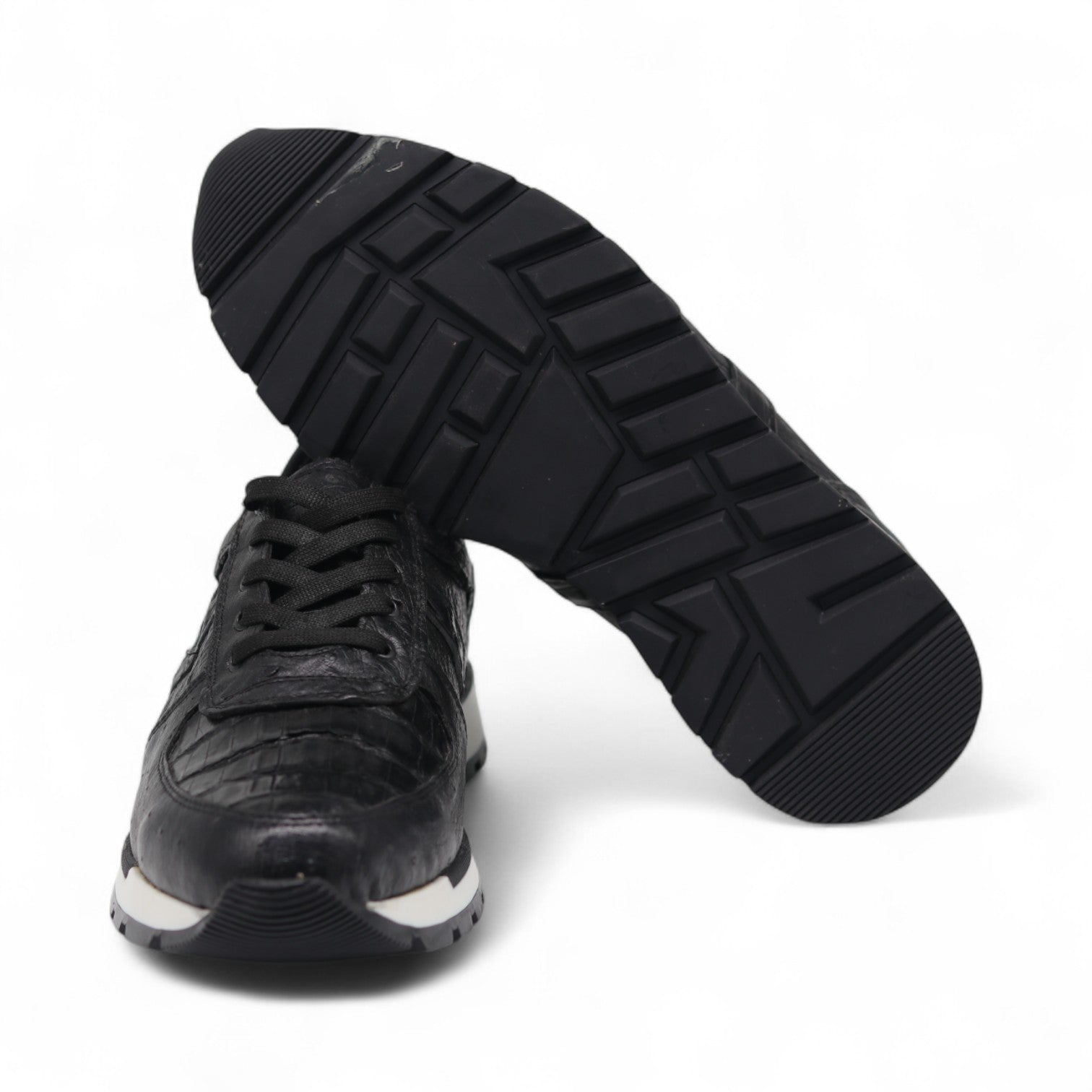 Fabio Men's Black Croc Belly Exotic Leather Sneakers