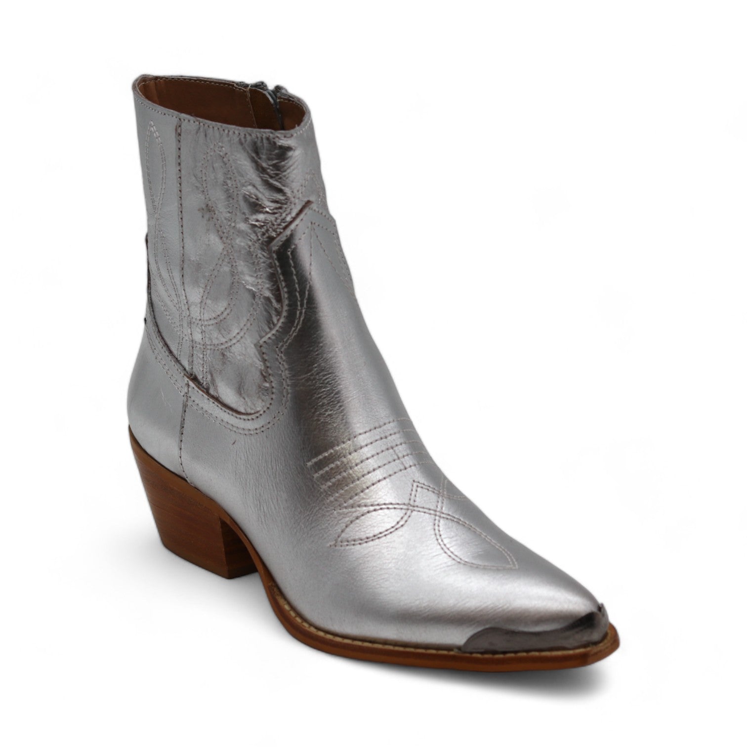 Oeste Women's Metallic Silver Leather Short Boots