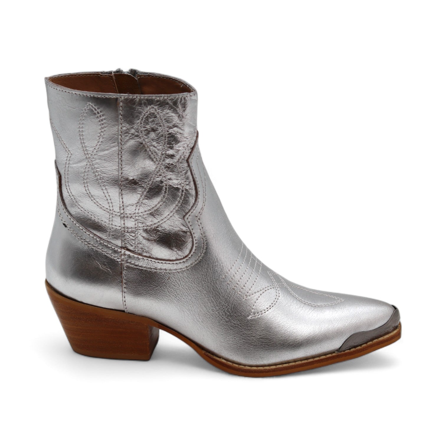 Oeste Women's Metallic Silver Leather Short Boots