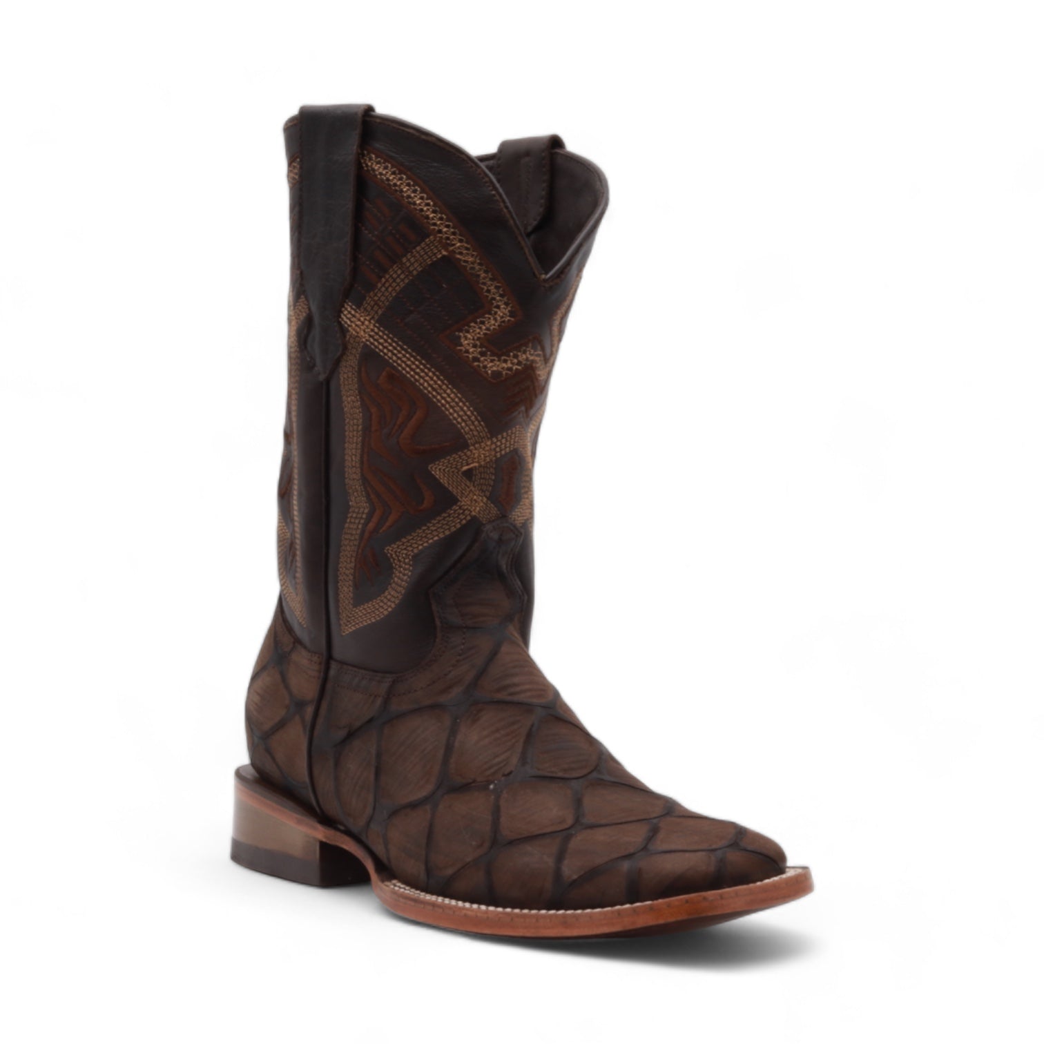 Kansas Men's Brown Pirarucu Print Leather Boots