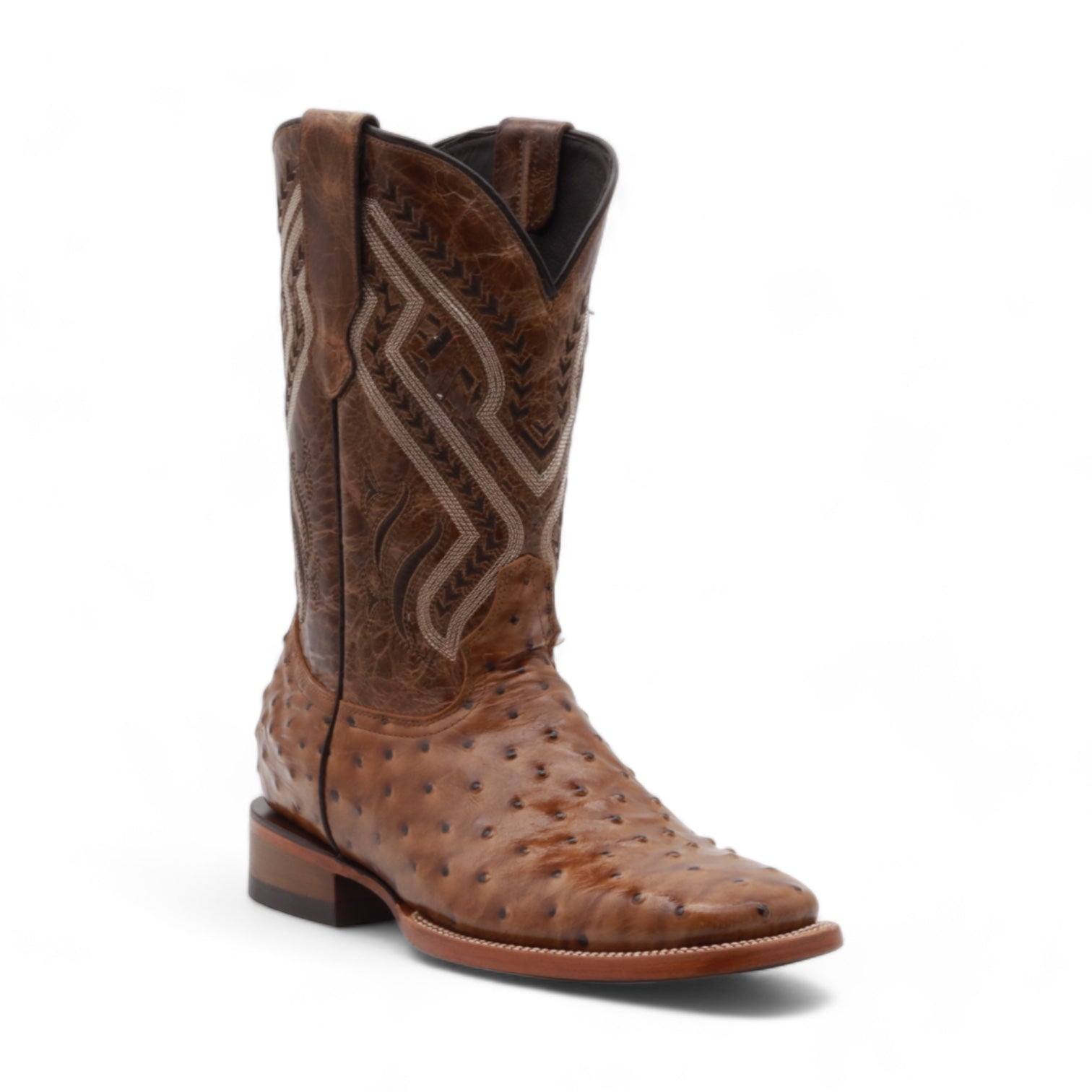 Vermont Men's Camel Ostrich Print Leather Boots