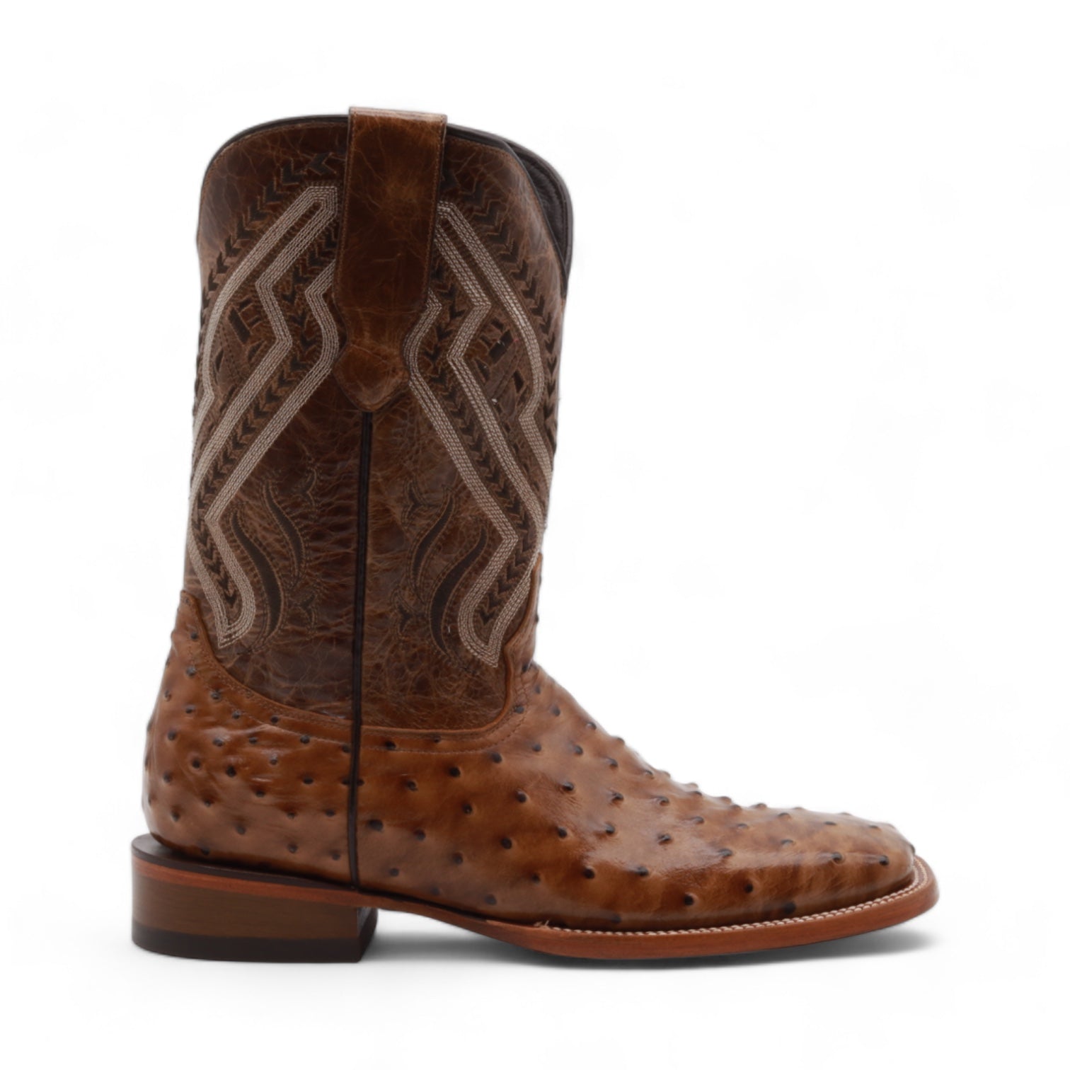 Vermont Men's Camel Ostrich Print Leather Boots