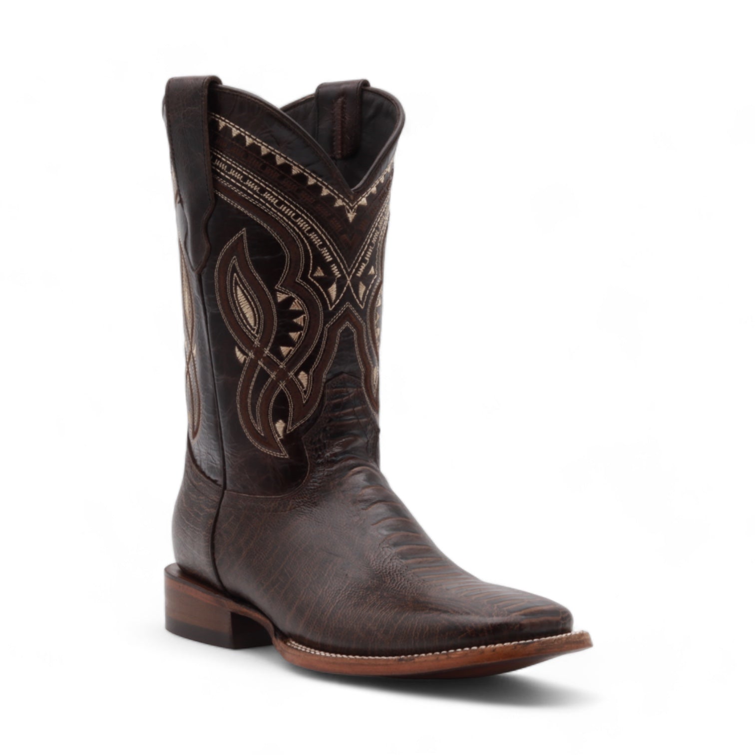 Oregon Men's Brown Ostrich Leg Print Leather Boots