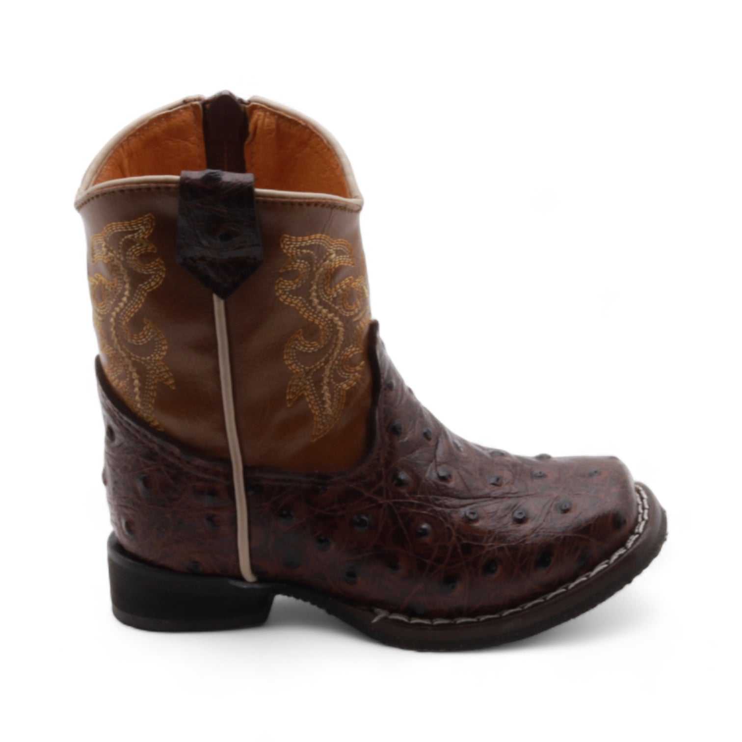Cedric Kids Brown Ostrich Print Leather Boots