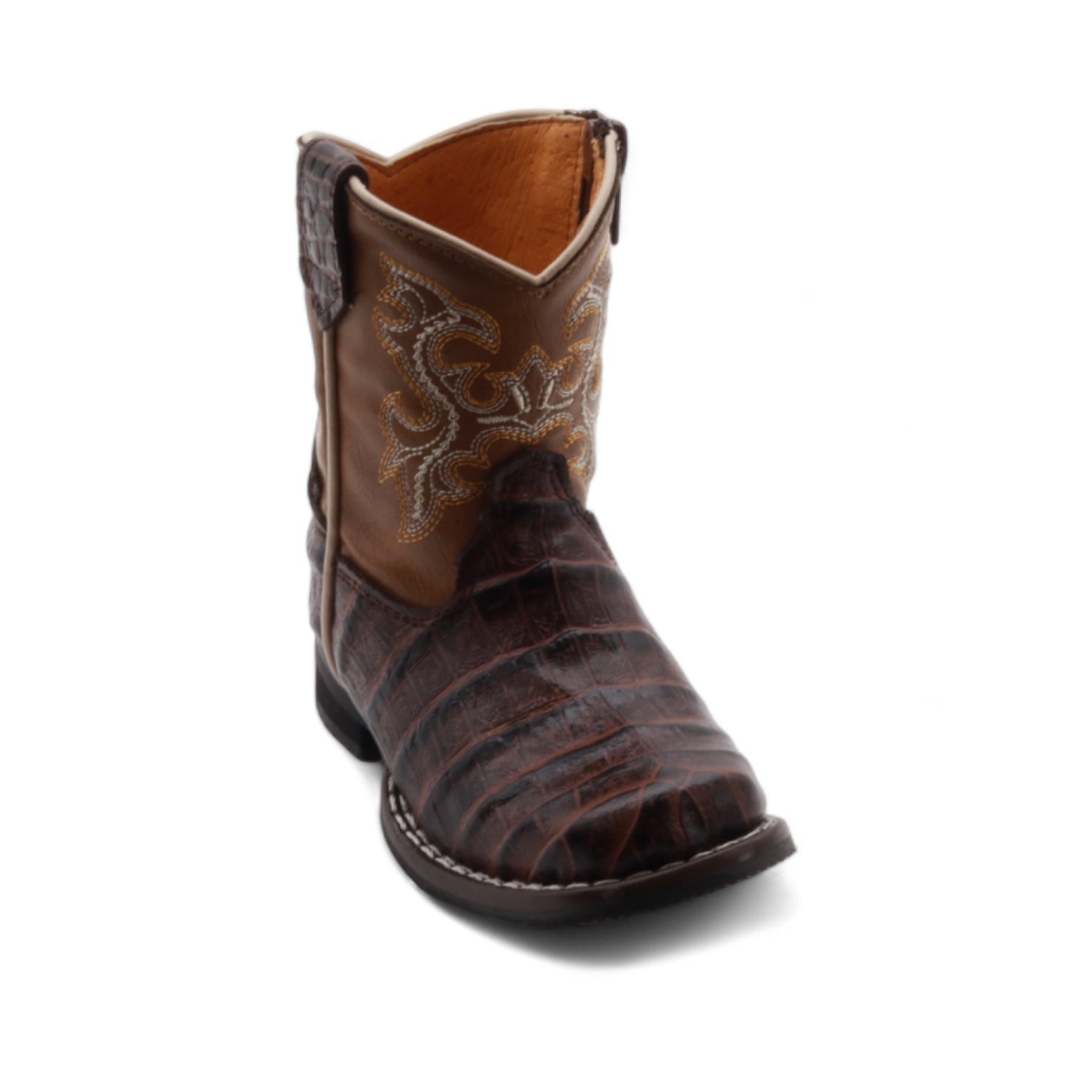Logan Kids Brown Crocodile Print Leather Boots