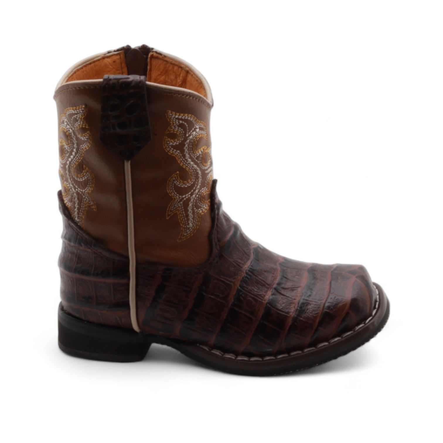 Logan Kids Brown Crocodile Print Leather Boots