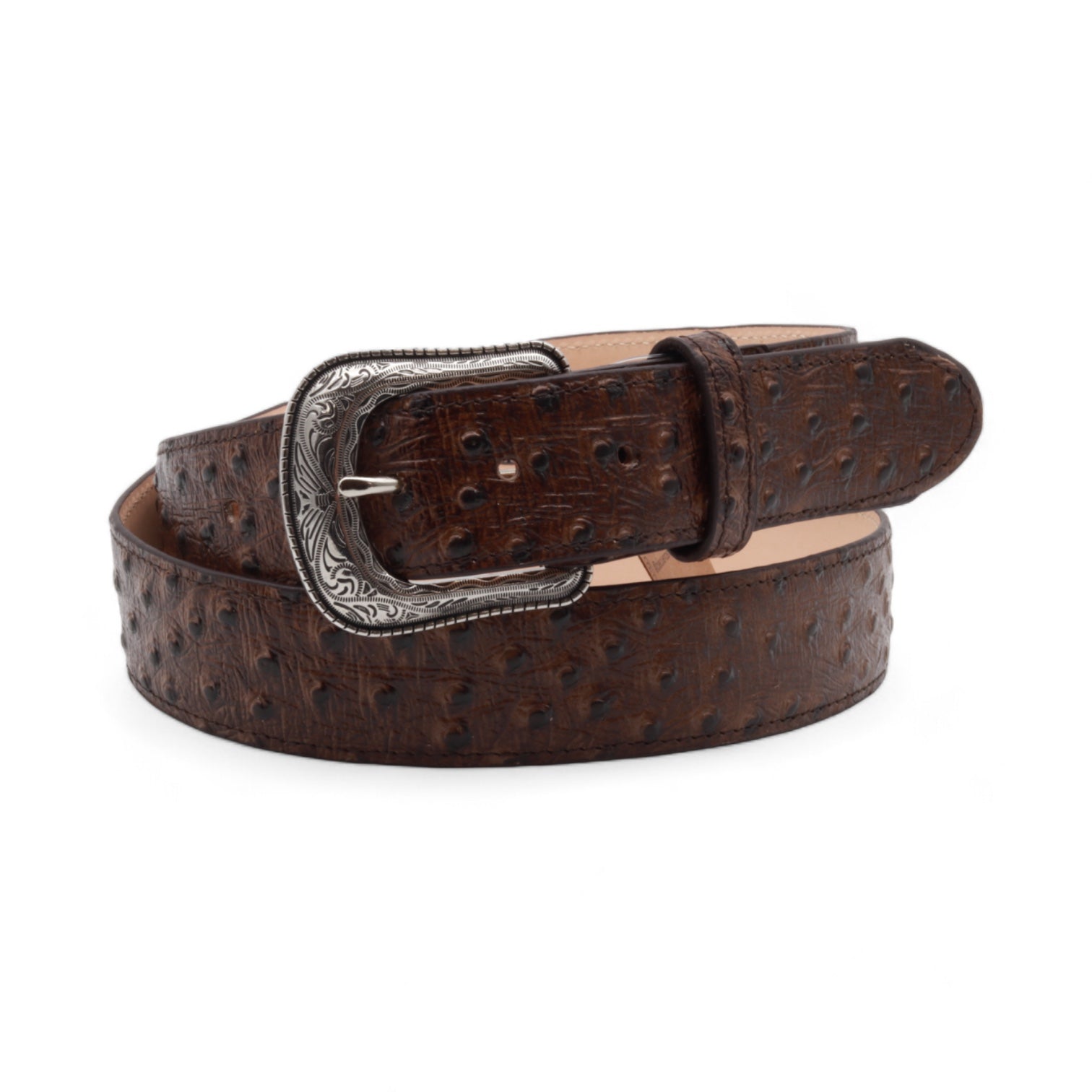 Vermont Brown Ostrich Print Leather Belt