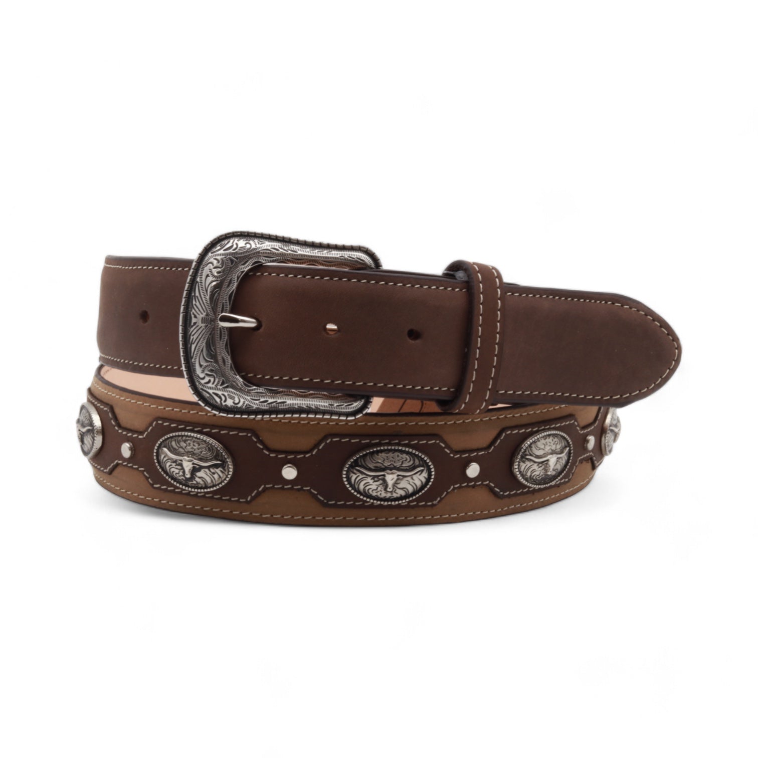 Longhorn Brown Leather Belt