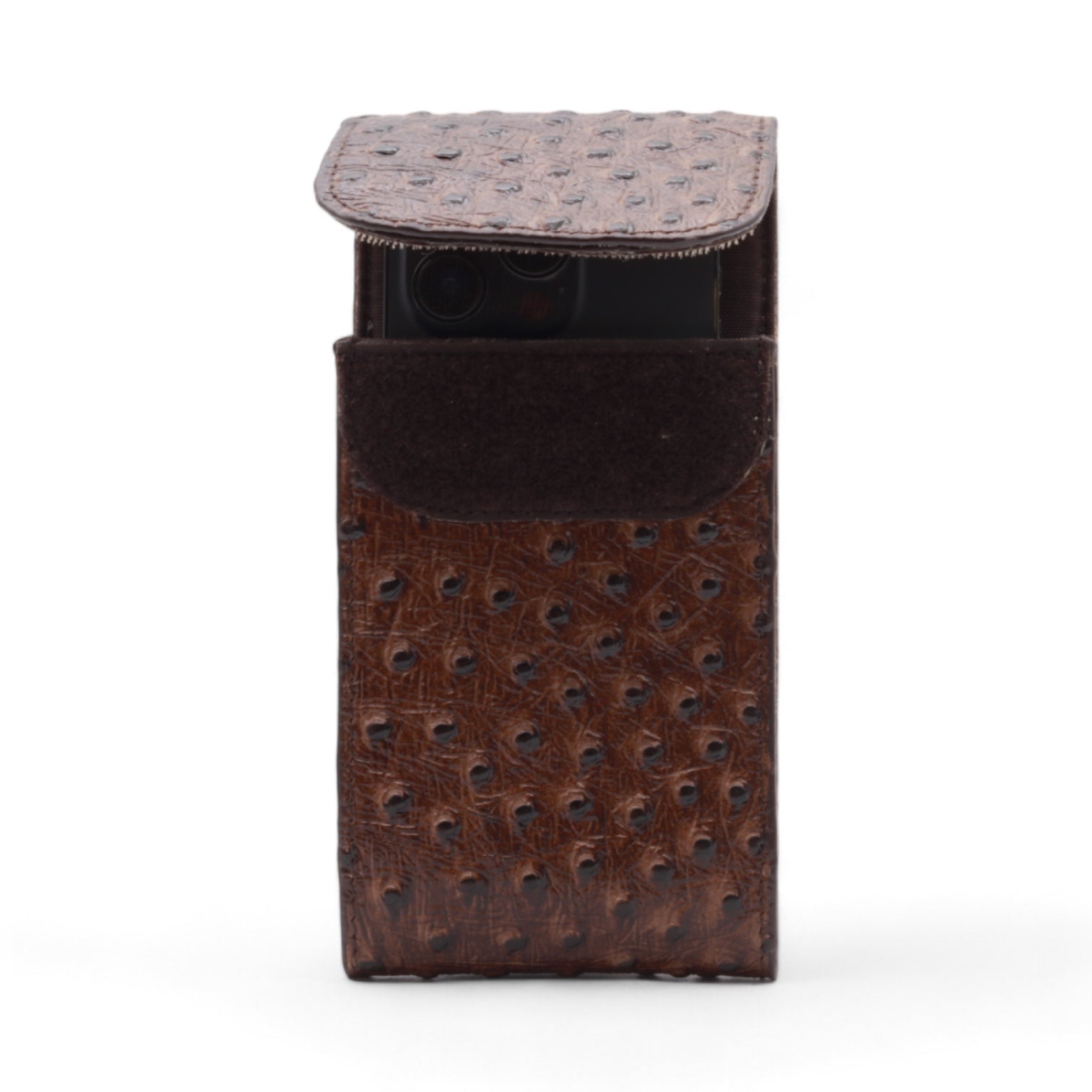 Vermont Brown Ostrich Print Leather Phone Case