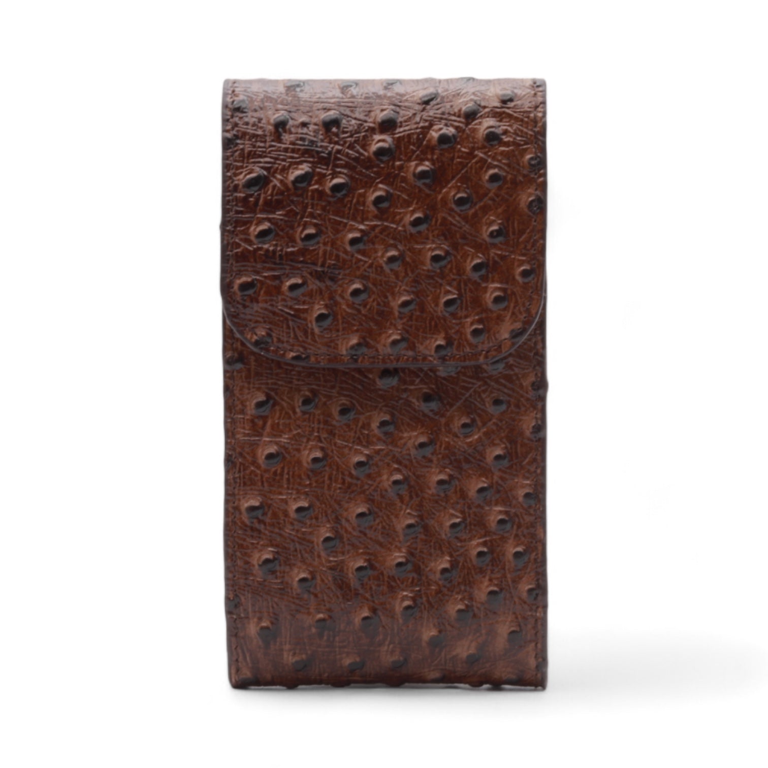 Vermont Brown Ostrich Print Leather Phone Case