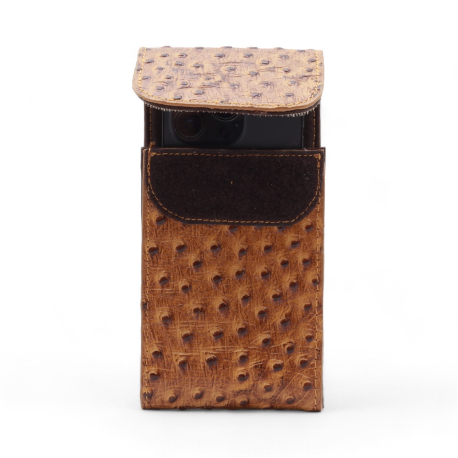 Vermont Camel Ostrich Print Leather Phone Case