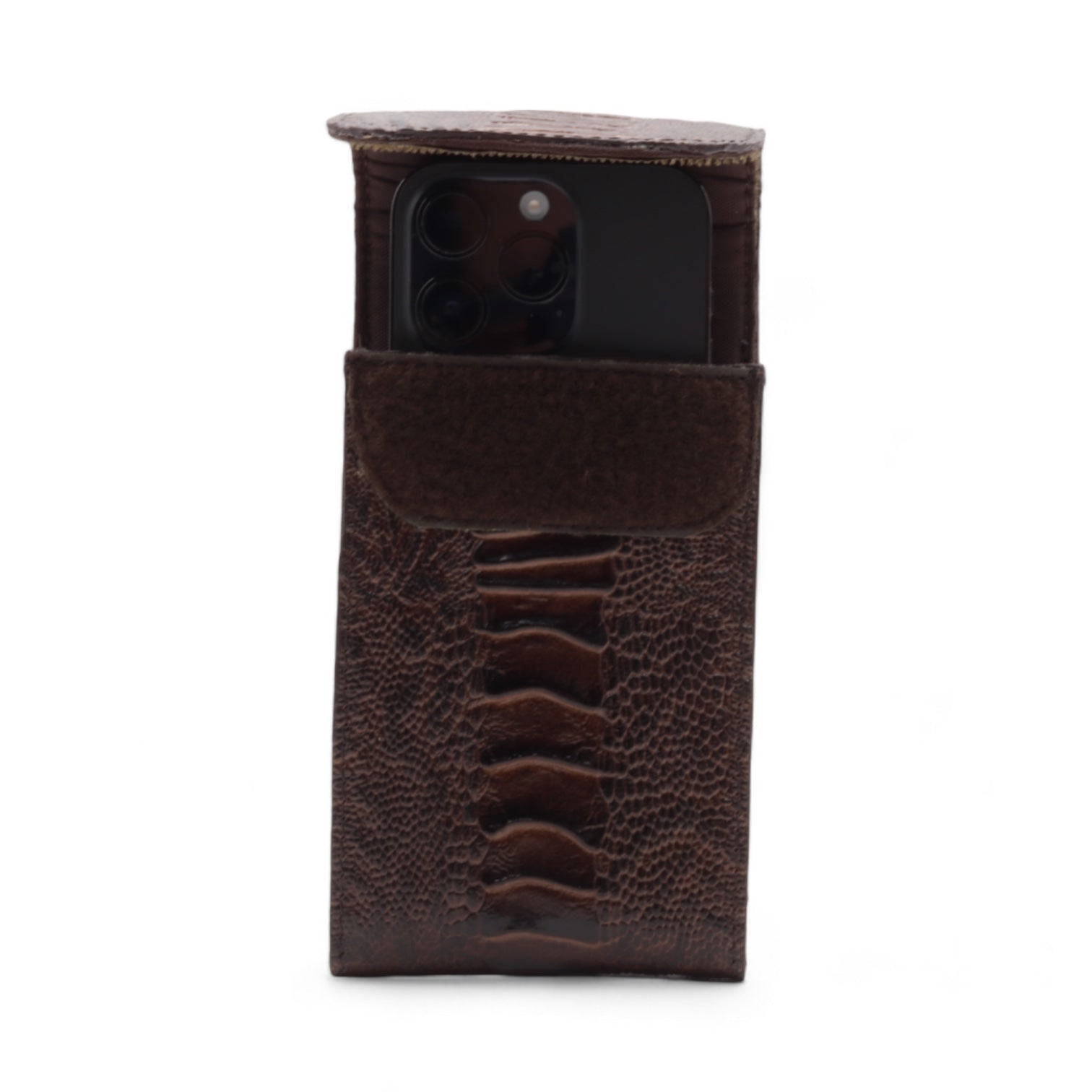 Oregon Brown Ostrich Leg Print Leather Phone Case
