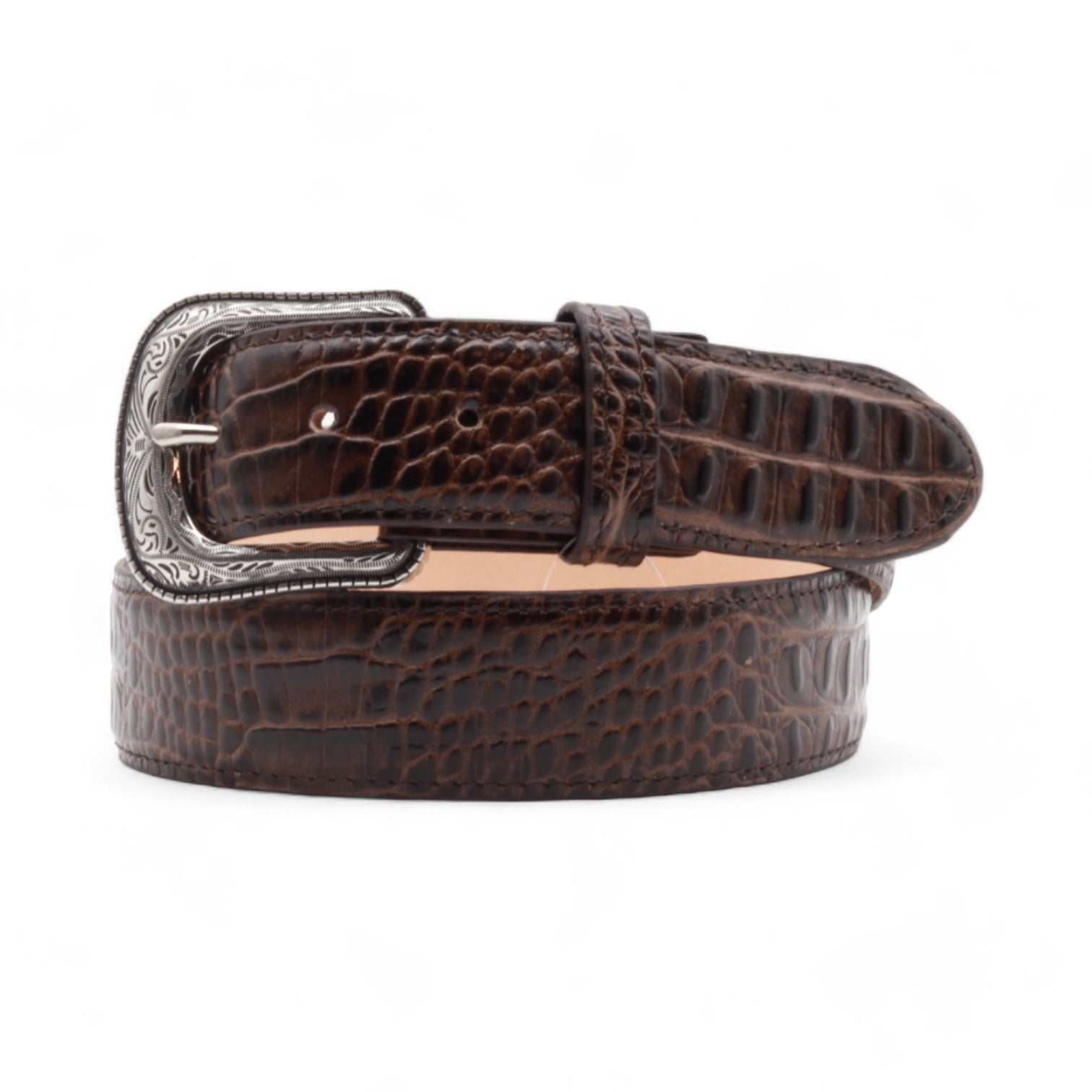 Illinois Brown Crocodile Print Leather Belt
