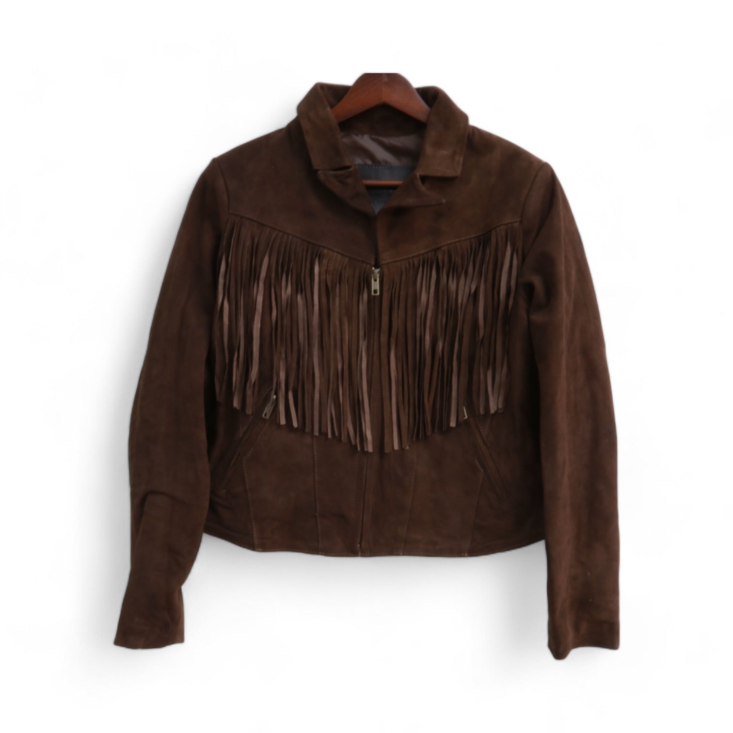 Giulia Women's Brown Leather Jacket with Fringes