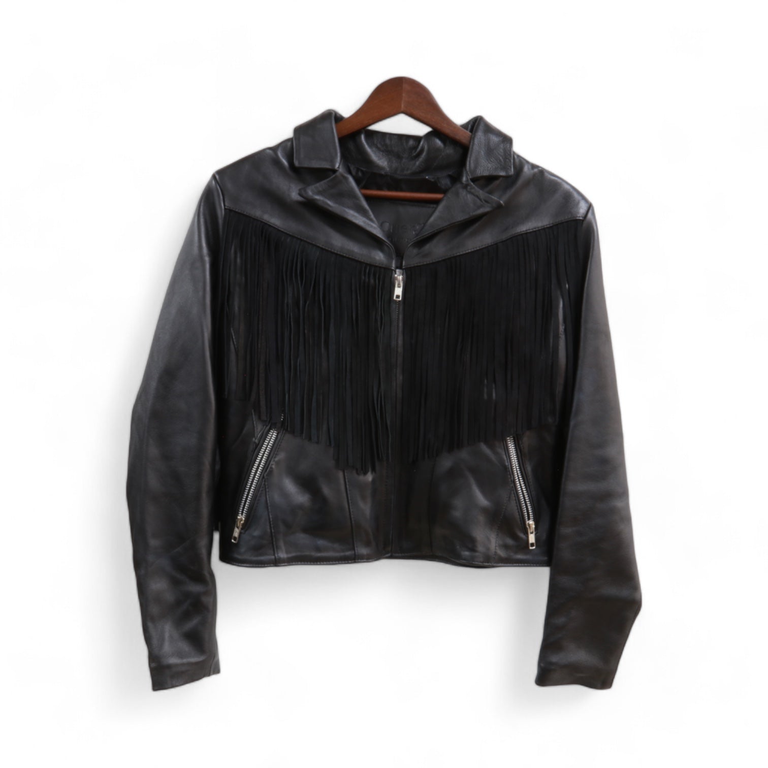 Giulia Women's Black Leather Jacket with Fringes