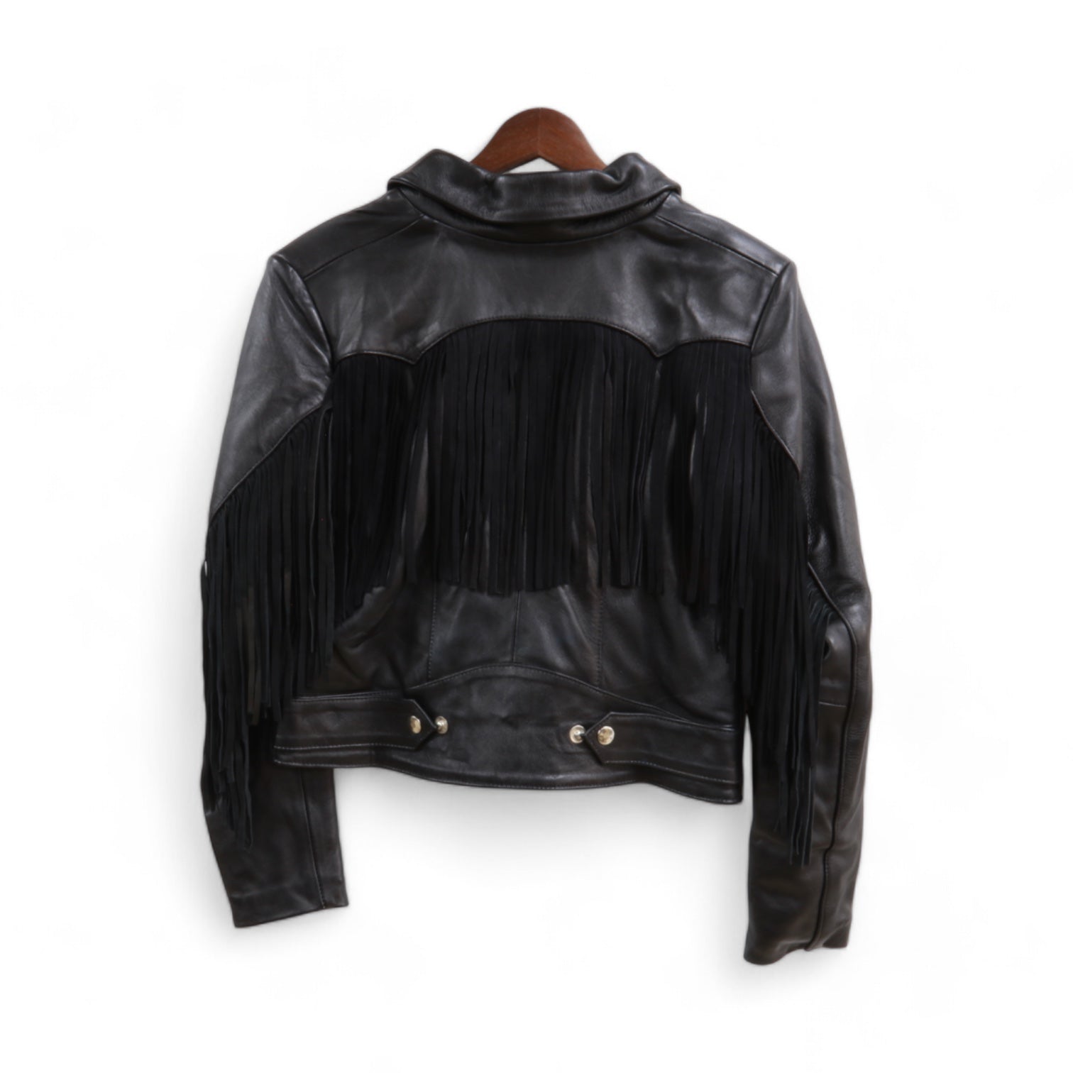 Giulia Women's Black Leather Jacket with Fringes