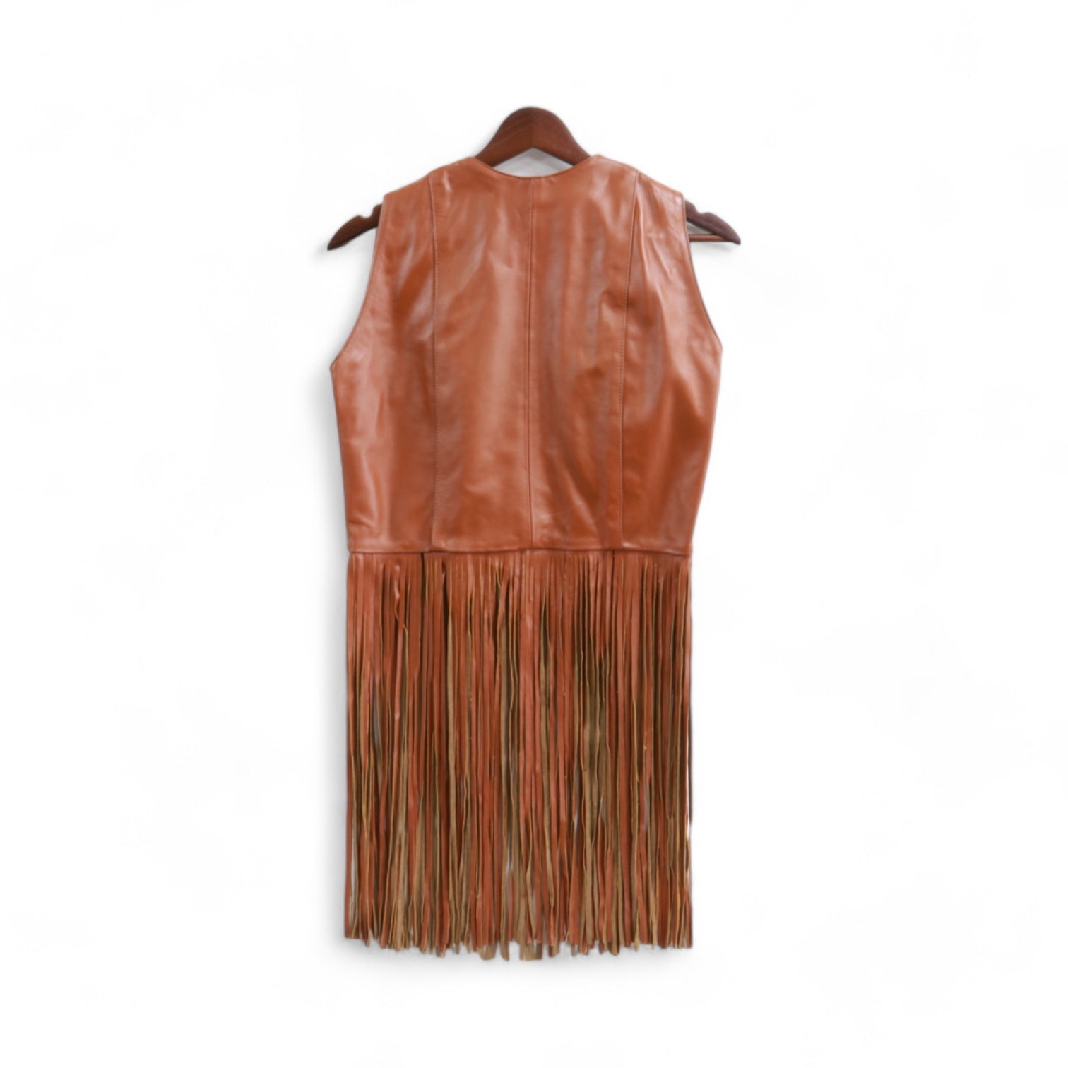 Chiara Women's Camel Leather Vest with Fringes