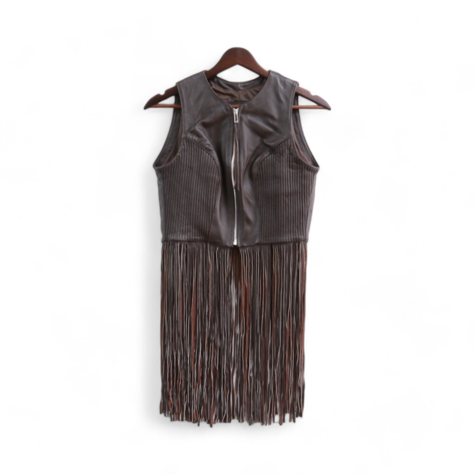 Chiara Women's Brown Leather Vest with Fringes