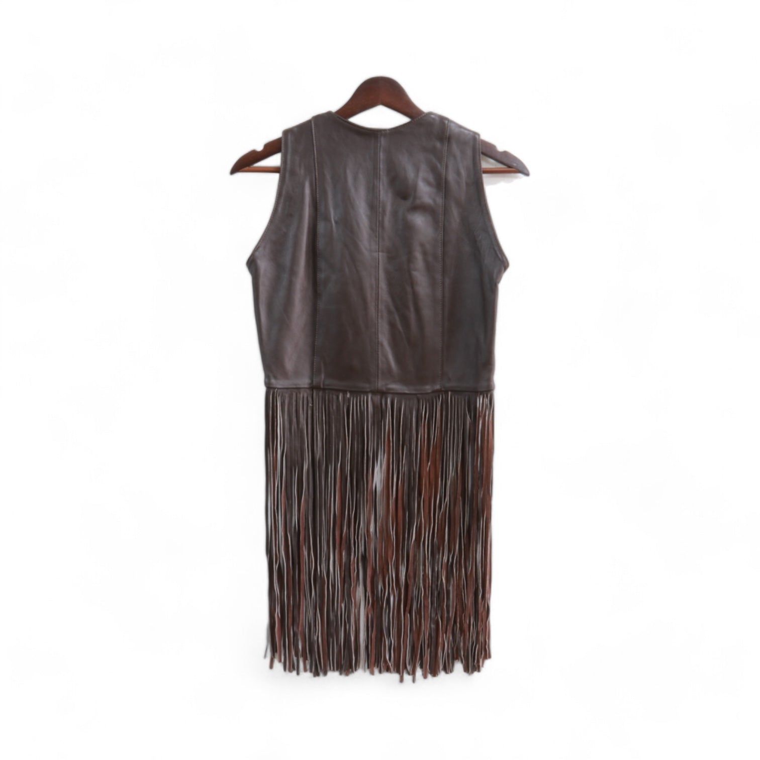 Chiara Women's Brown Leather Vest with Fringes