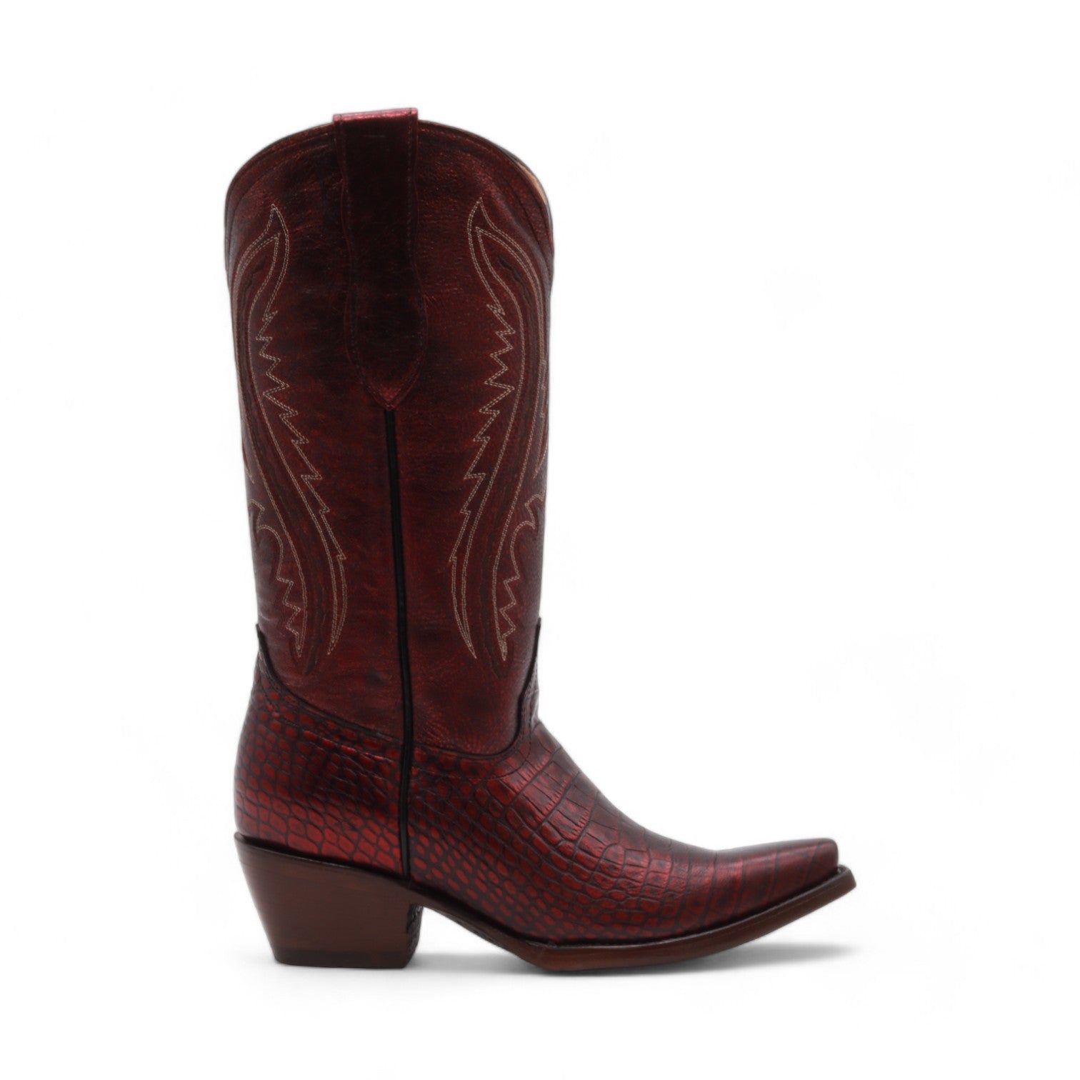 Neliah Women's Red Crocodile Print Leather Boots