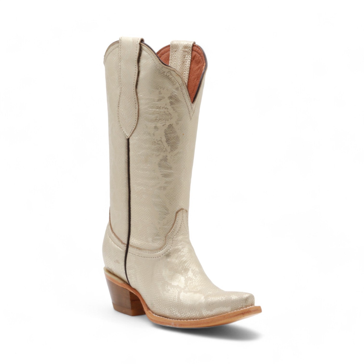 Lyra Women's Pale Gold Snake Print Leather Boots