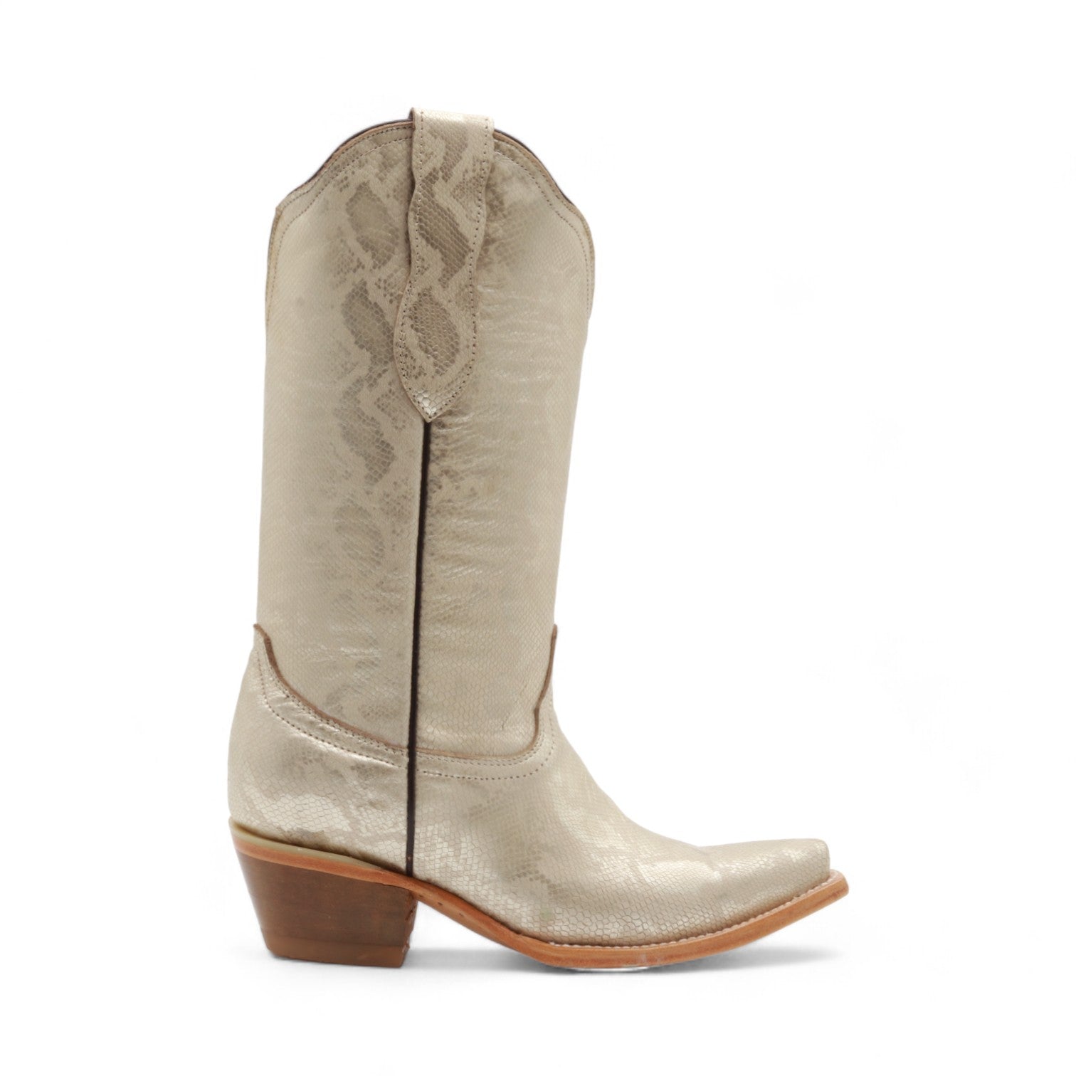 Lyra Women's Pale Gold Snake Print Leather Boots