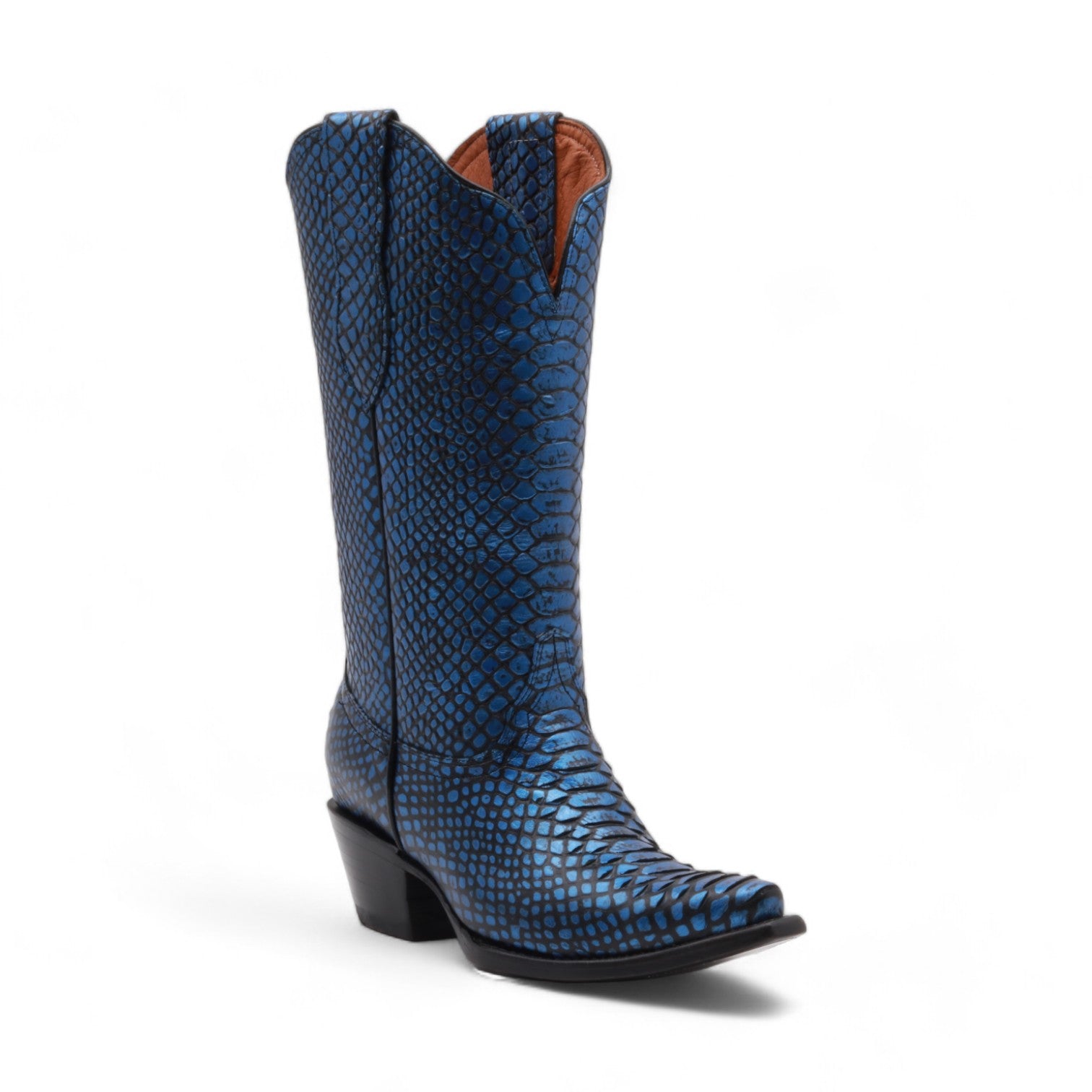 Kesha Women's Blue Snake Print Leather Boots