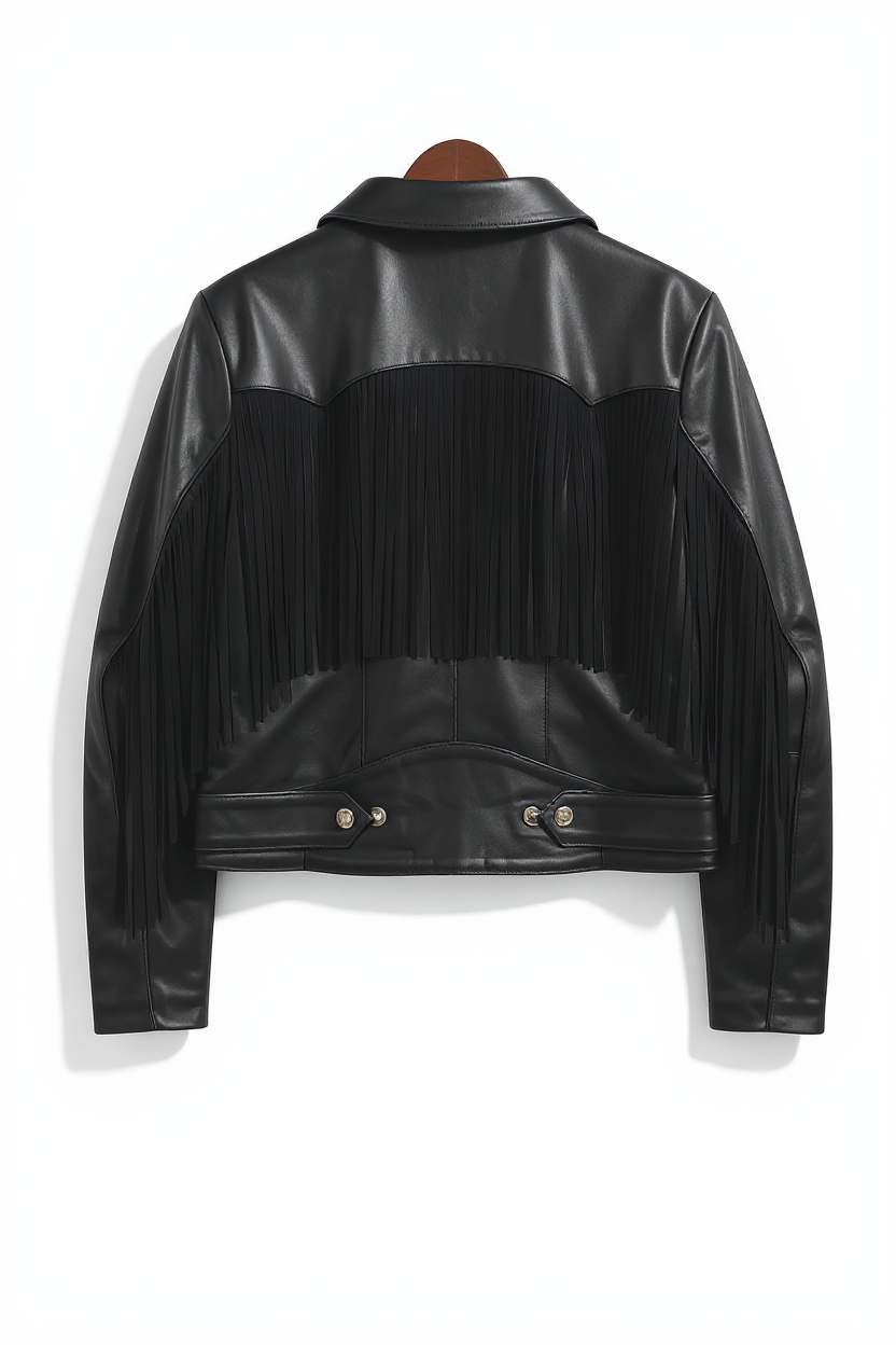 Giulia Women's Black Leather Jacket with Fringes
