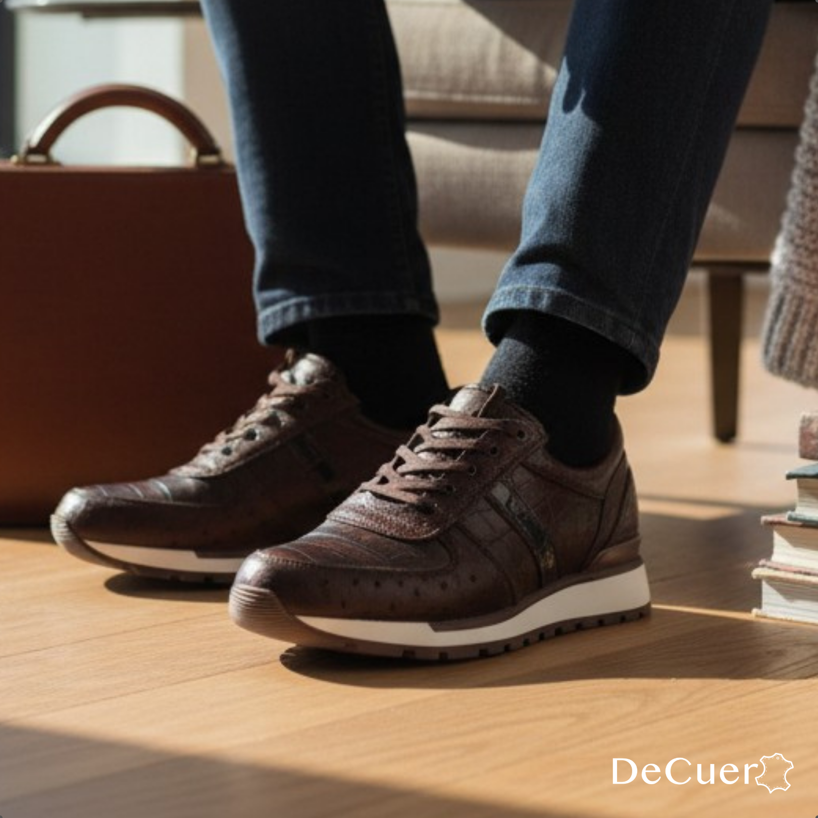 Fabio Men's Brown Croc Belly Exotic Leather Sneakers