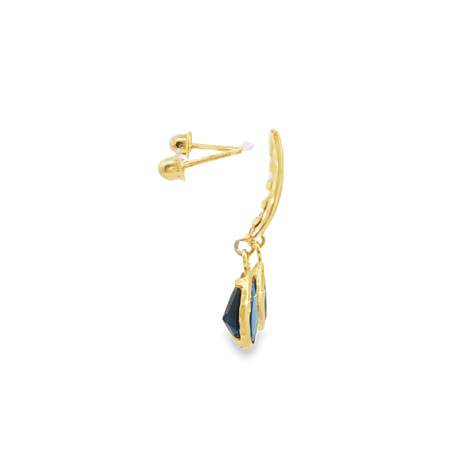 Yellow Gold 14K Drop Earrings with Pear Cut Blue Stone