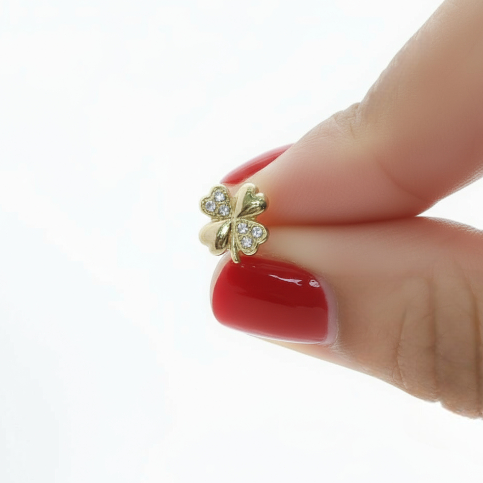 Yellow Gold 10K Clover Stud Earrings with Round Brilliant Cut CZ