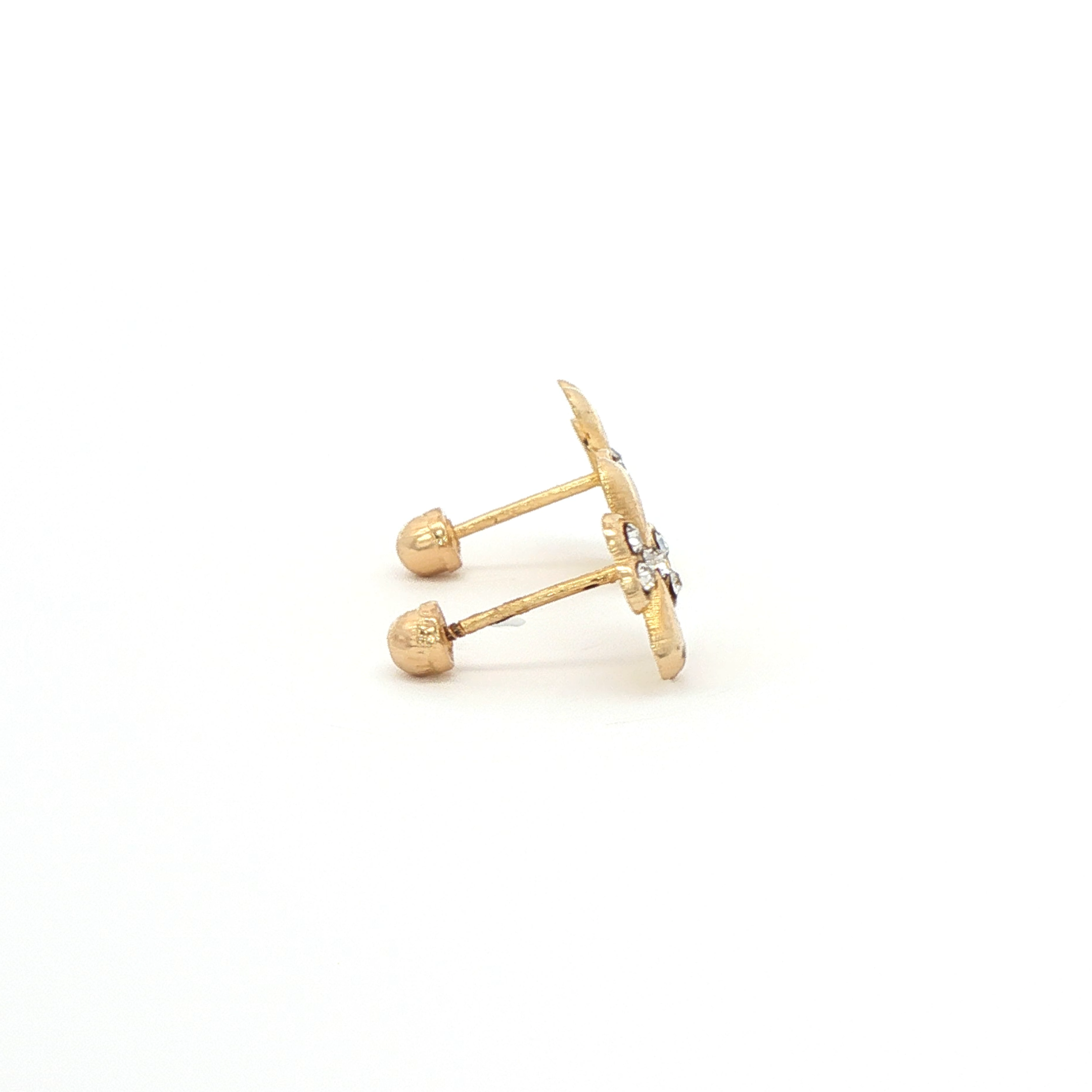 Yellow Gold 10K Clover Stud Earrings with Round Brilliant Cut CZ