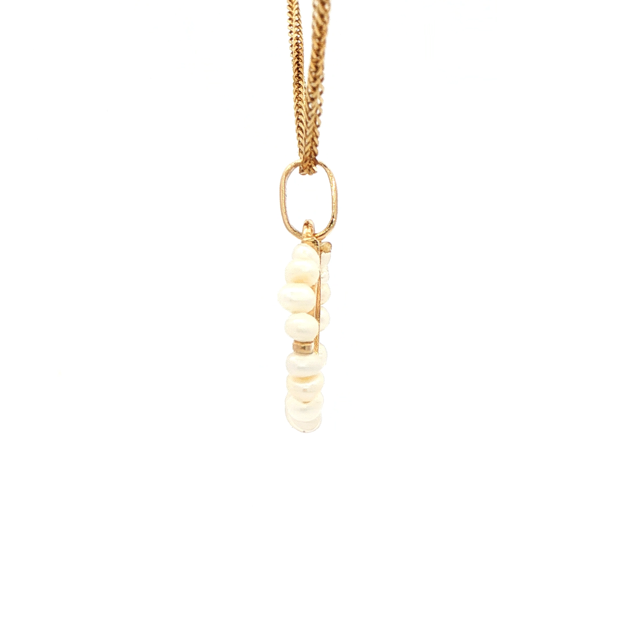 Yellow Gold 14K Virgin Mary Pendant Surrounded by 16 Pearls